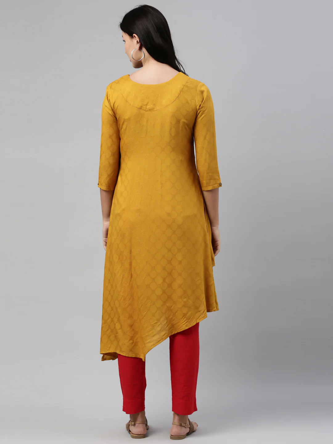 Neerus Mustard Color Rayon Fabric Tunic - Image 4