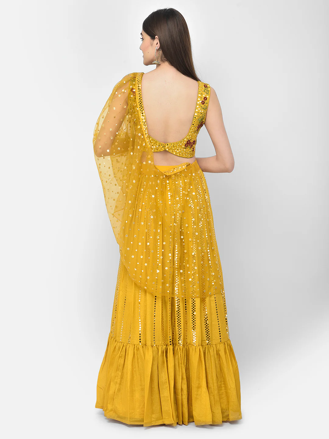 Neerus Mustard Color Silk Fabric Ghagra Set - Image 2