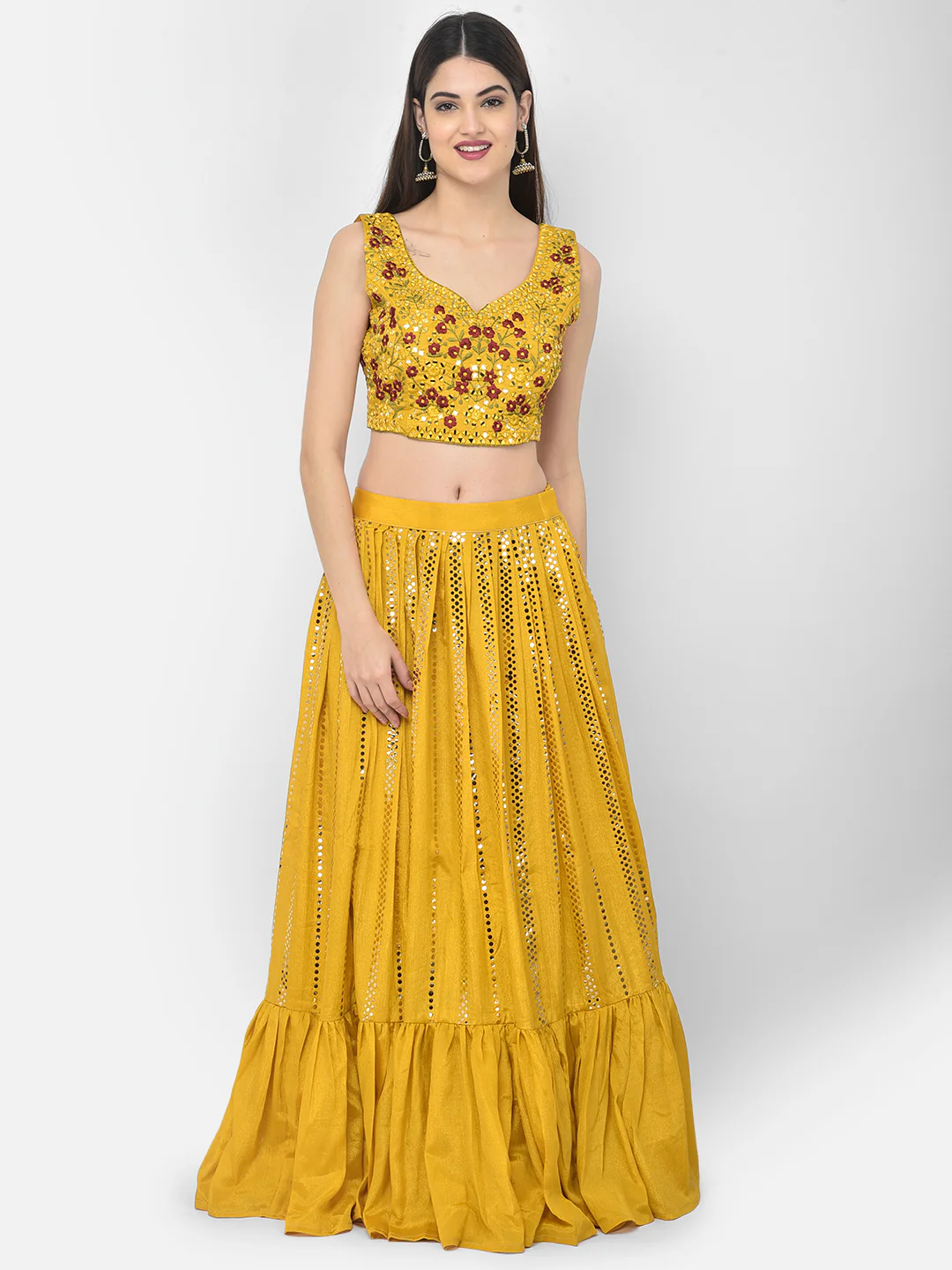Neerus Mustard Color Silk Fabric Ghagra Set - Image 4