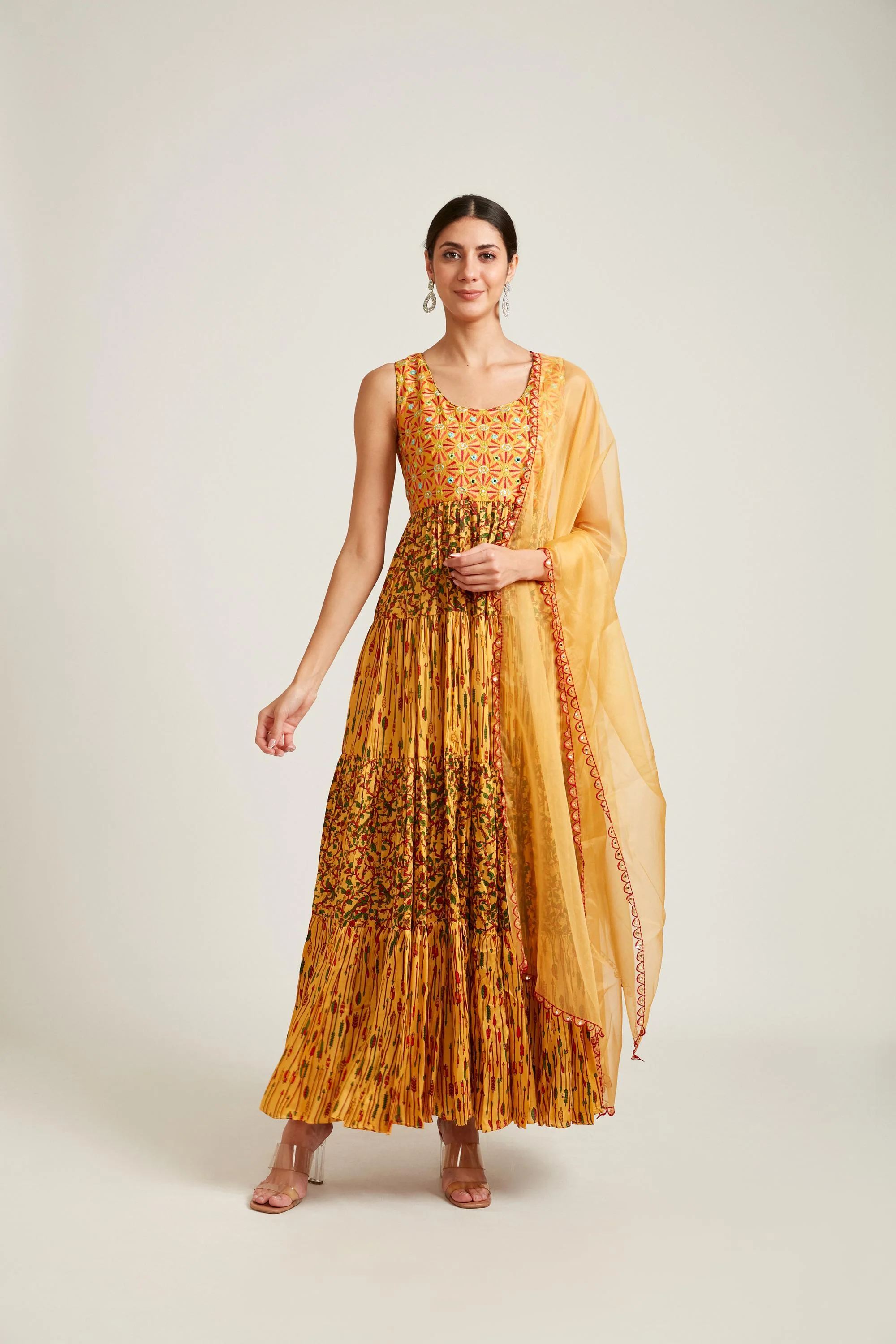 Neerus Mustard Color Silk Fabric Gown