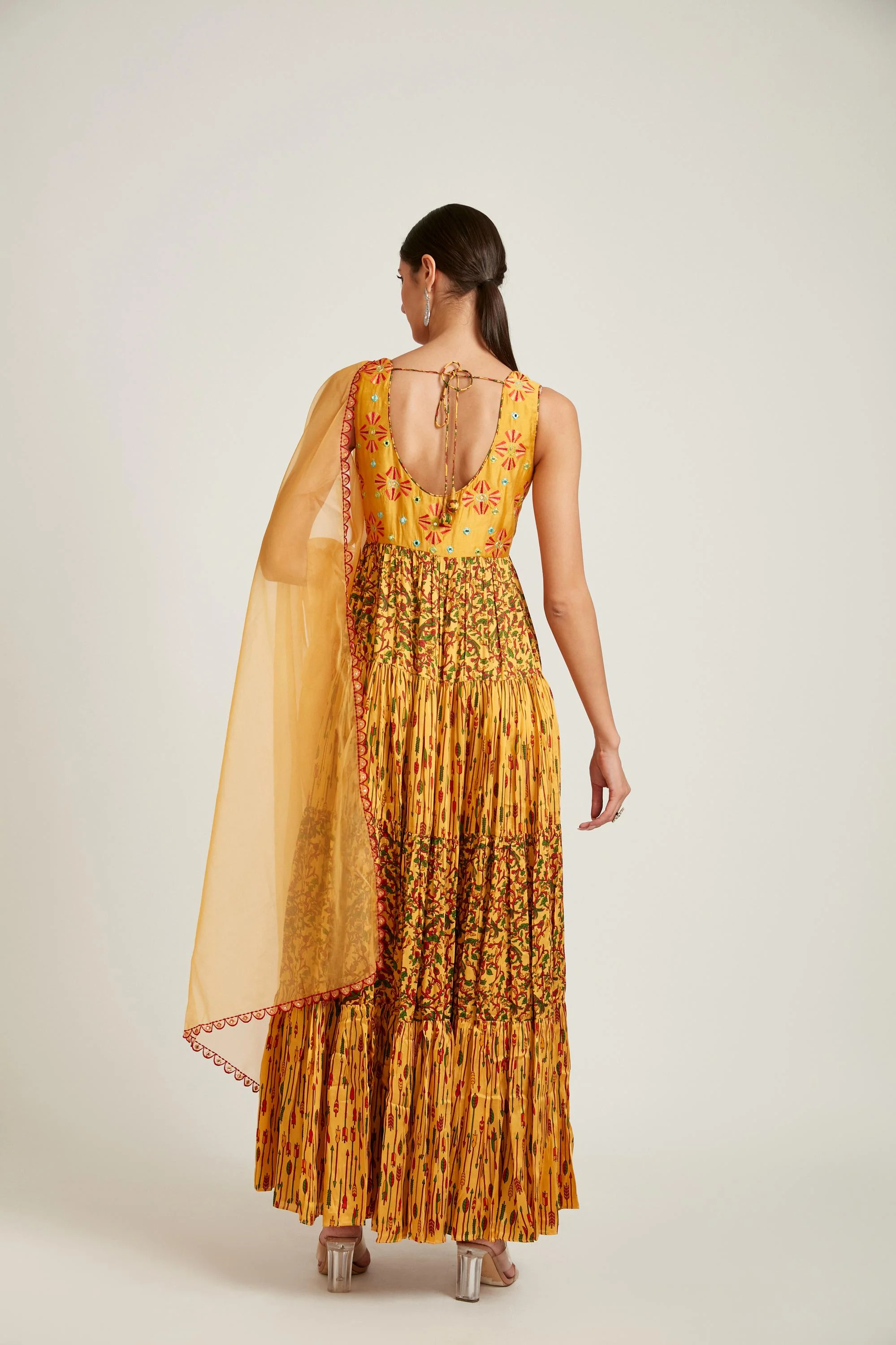 Neerus Mustard Color Silk Fabric Gown - Image 5