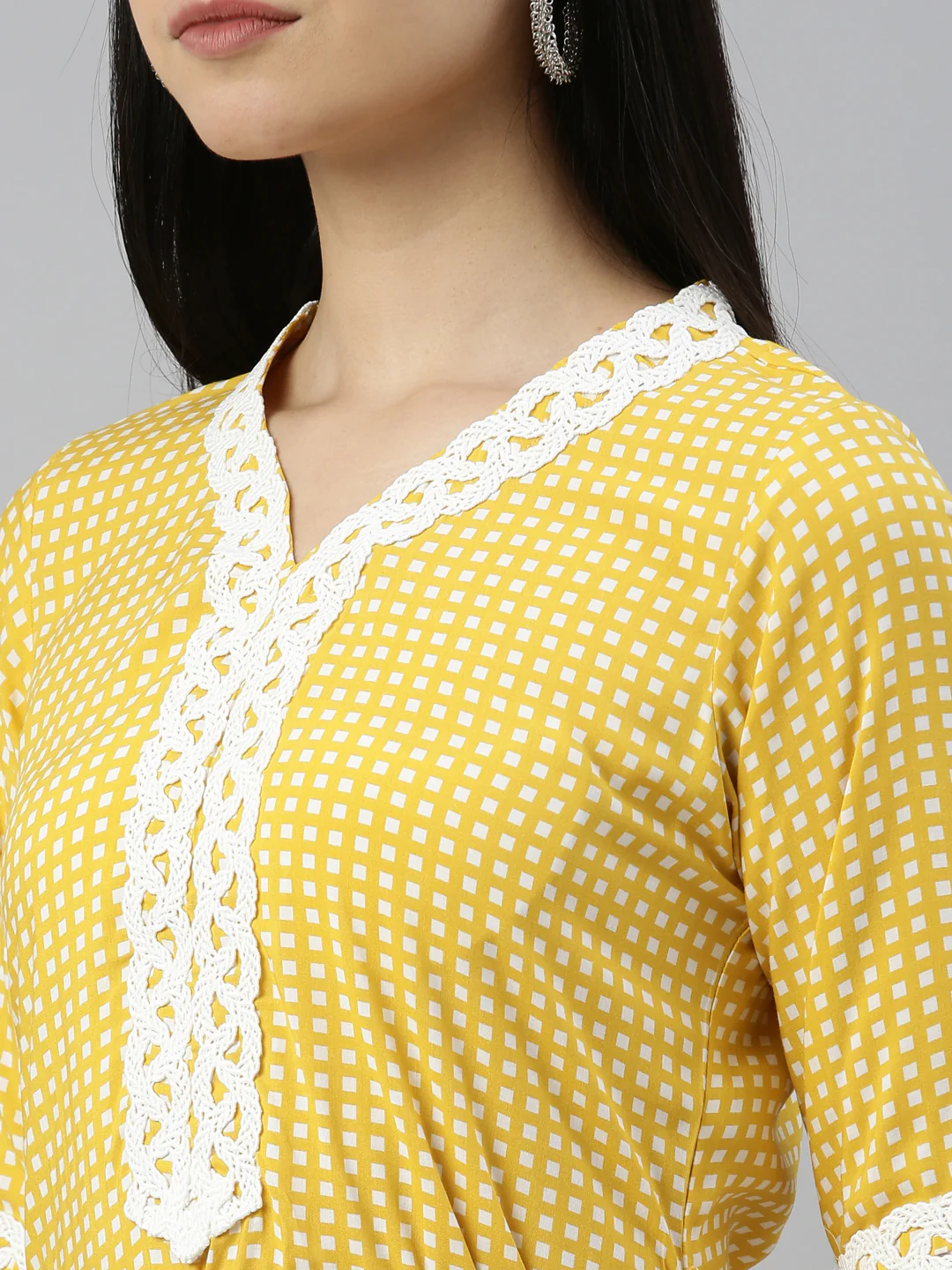 Neerus Mustard Color Slub Rayon Fabric Kurta - Image 8