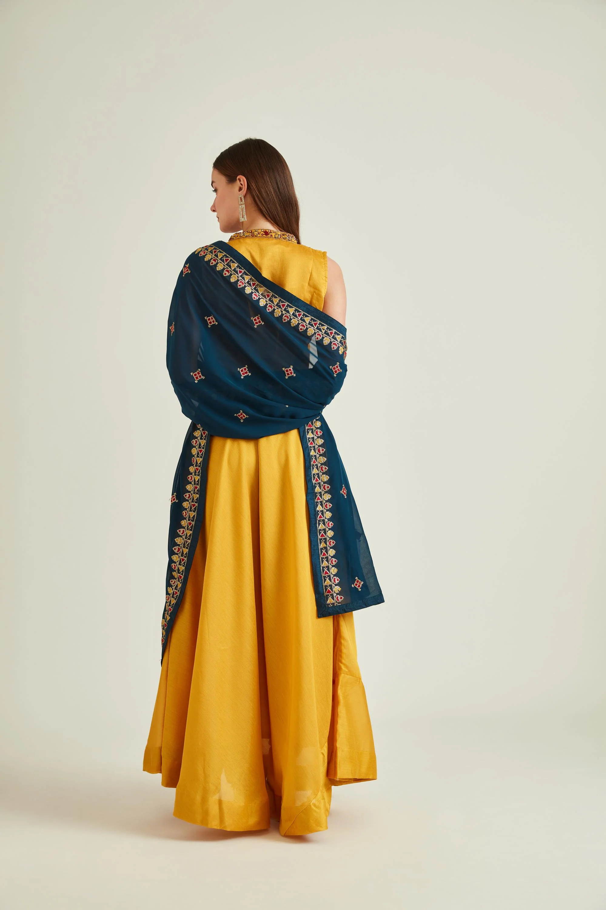 Neerus Mustard Colour Chanderi Fabric Suit - Image 2