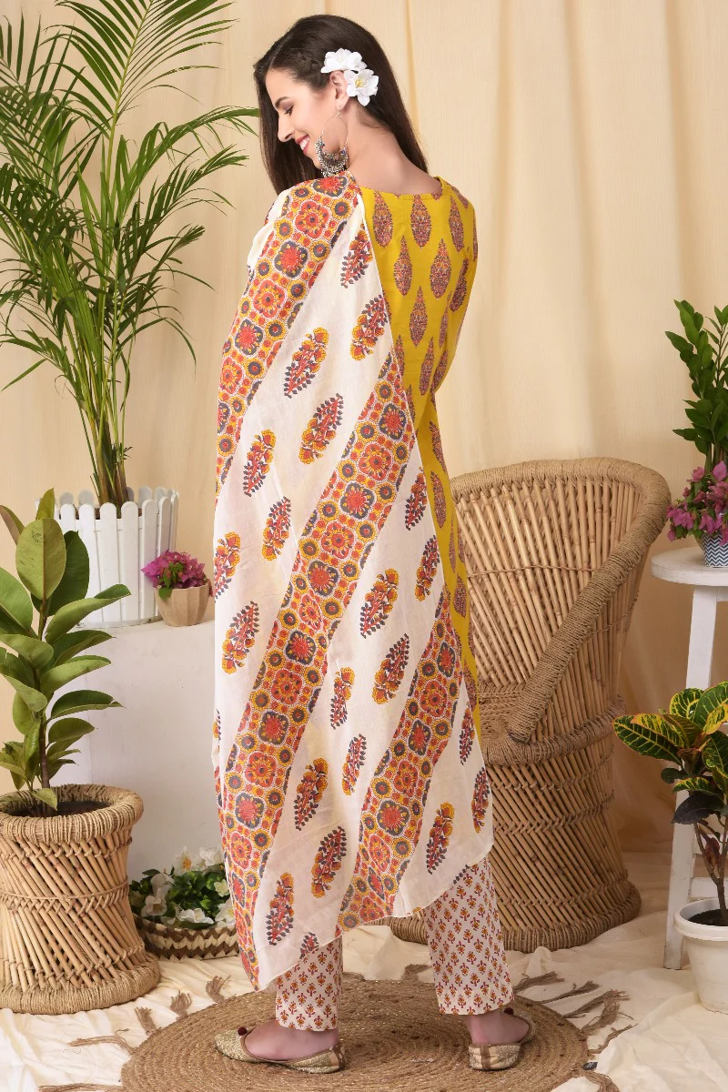 Neerus Mustard Colour Cotton Fabric Suit - Image 5