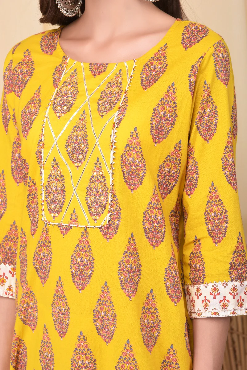 Neerus Mustard Colour Cotton Fabric Suit - Image 6