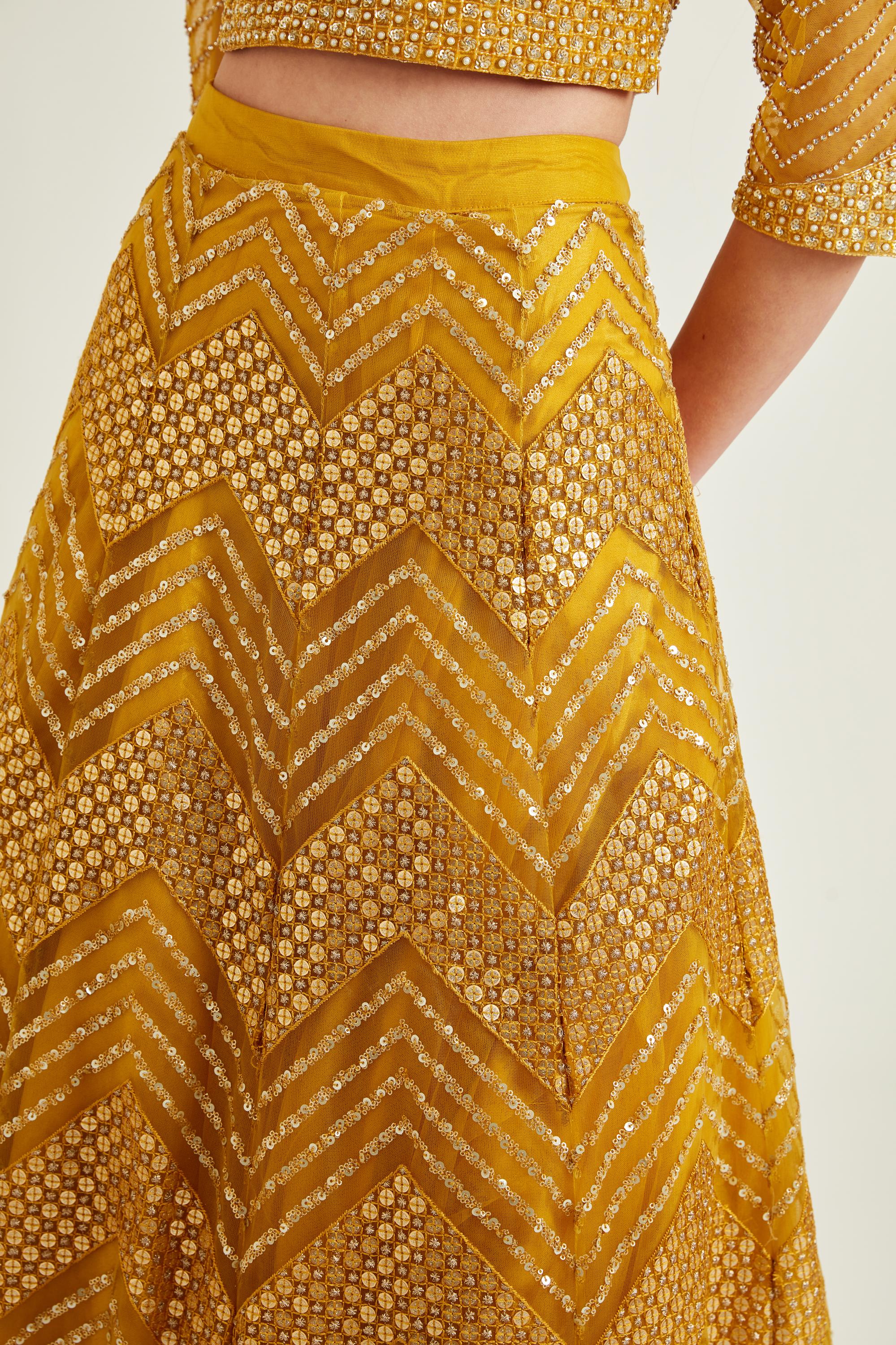 Neerus Mustard Colour Nett Fabric Ghagra Set - Image 6