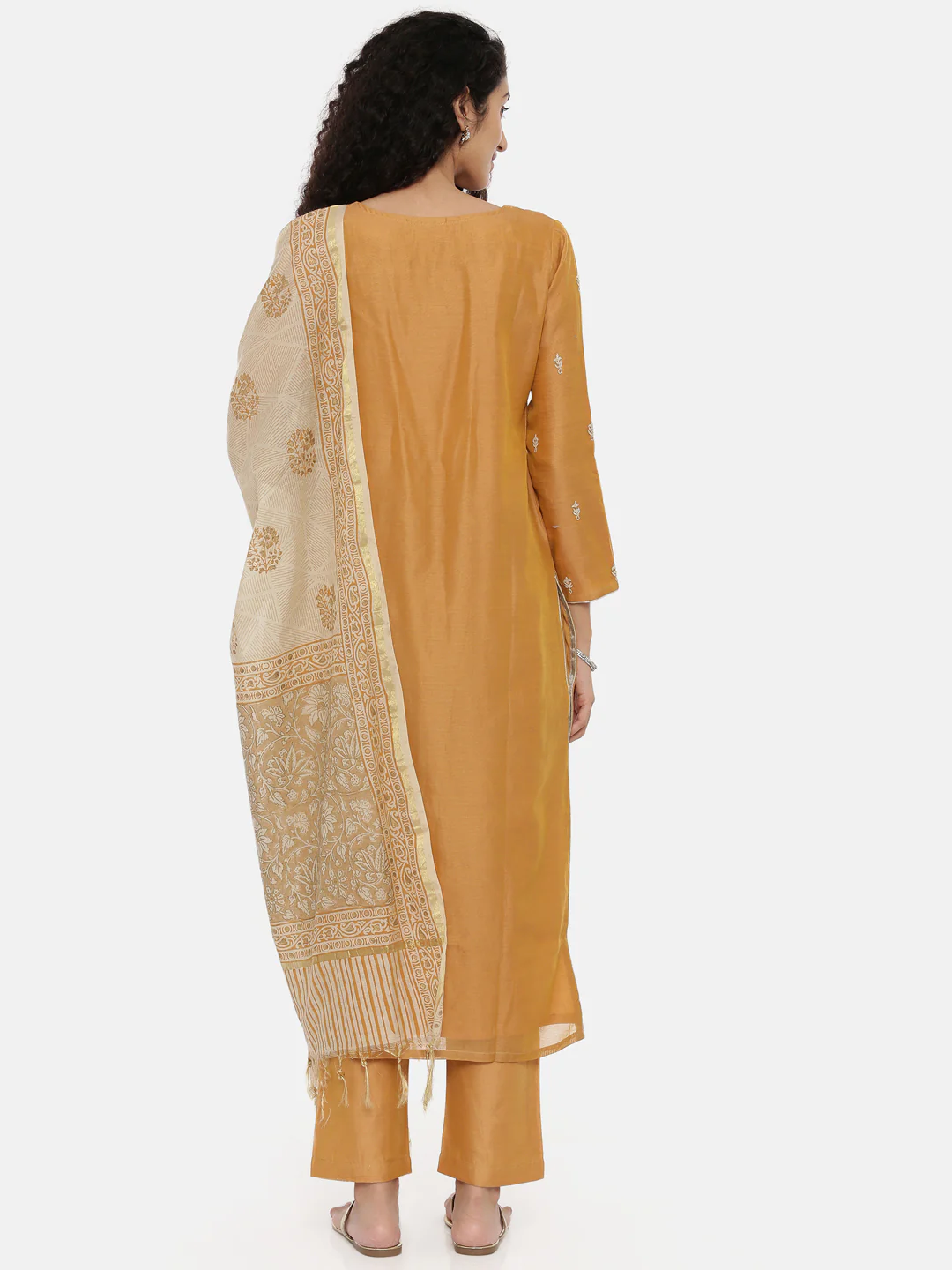 Neerus Mustard Embroidered Kurta With Pant & Dupatta - Image 4