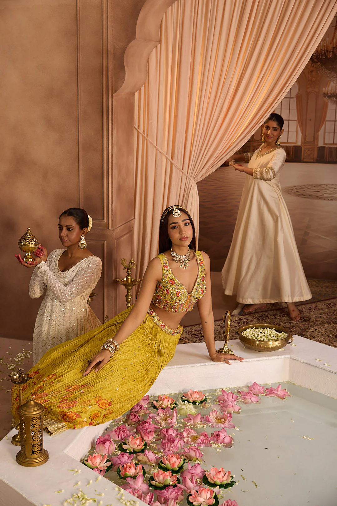 Neerus Mustard Embroidery Work Tissue Fabric Ghagra Set - Image 10