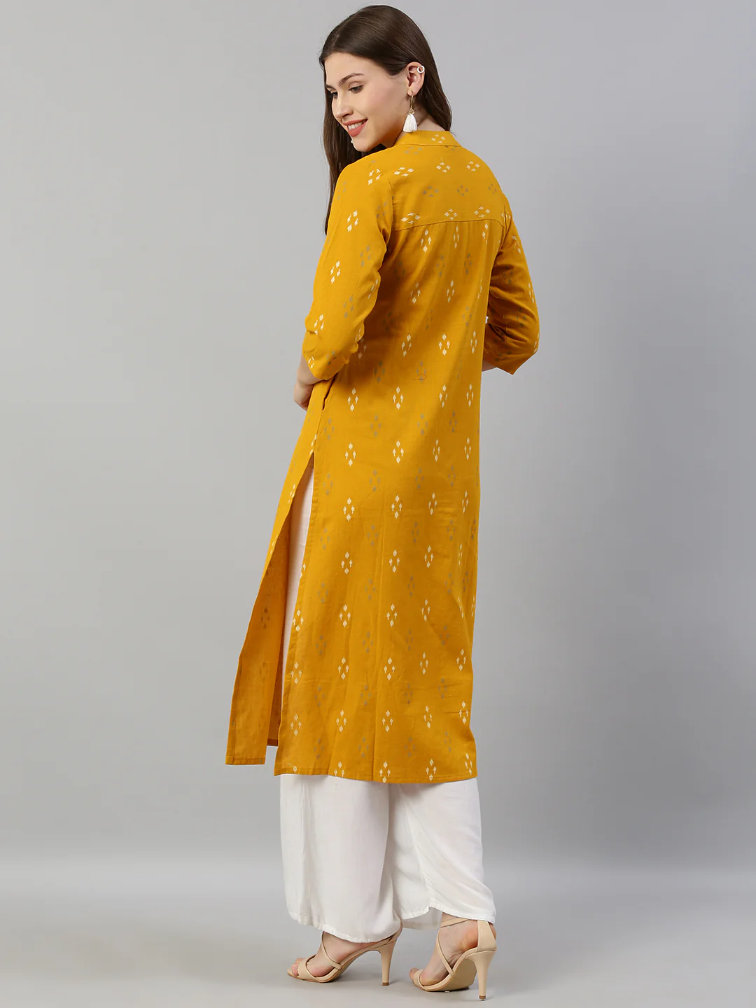 Neerus Mustard Printed A Line Kurta - Image 4