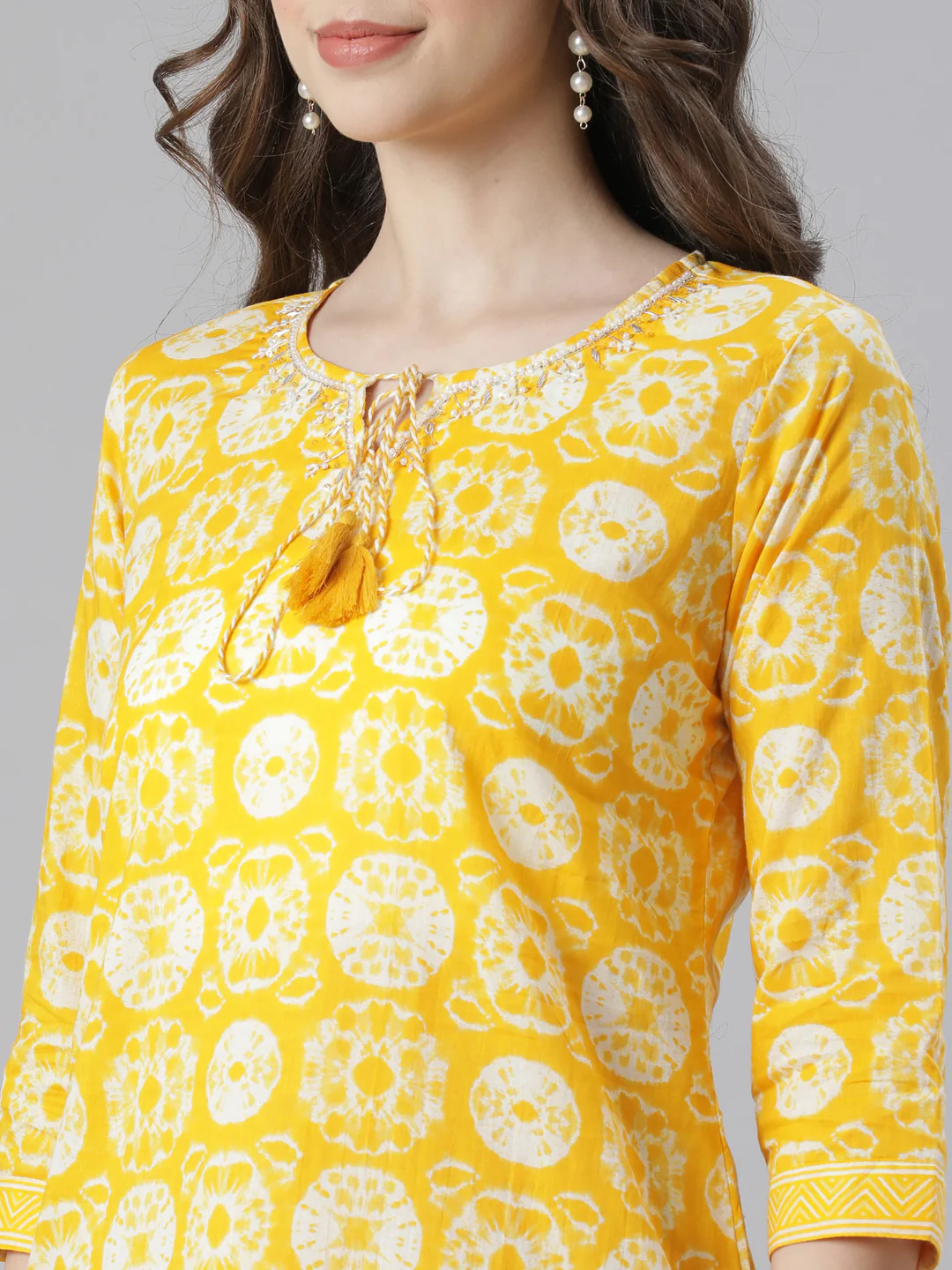 Neerus Mustard Printed Straight Kurta and Trousers With Dupatta - Image 4