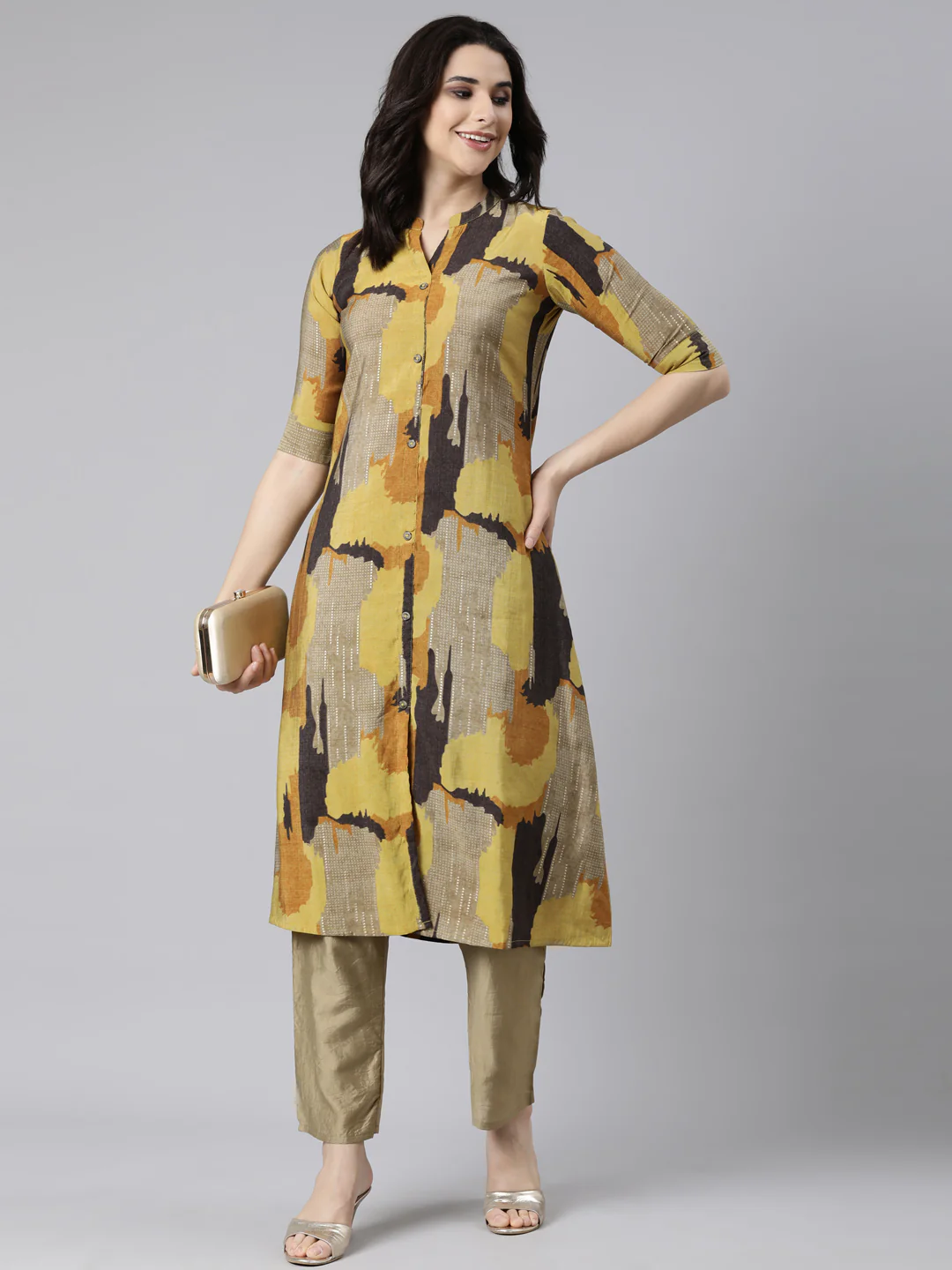Neerus Mustard Regular Anarkali Colourblocked Kurta - Image 5
