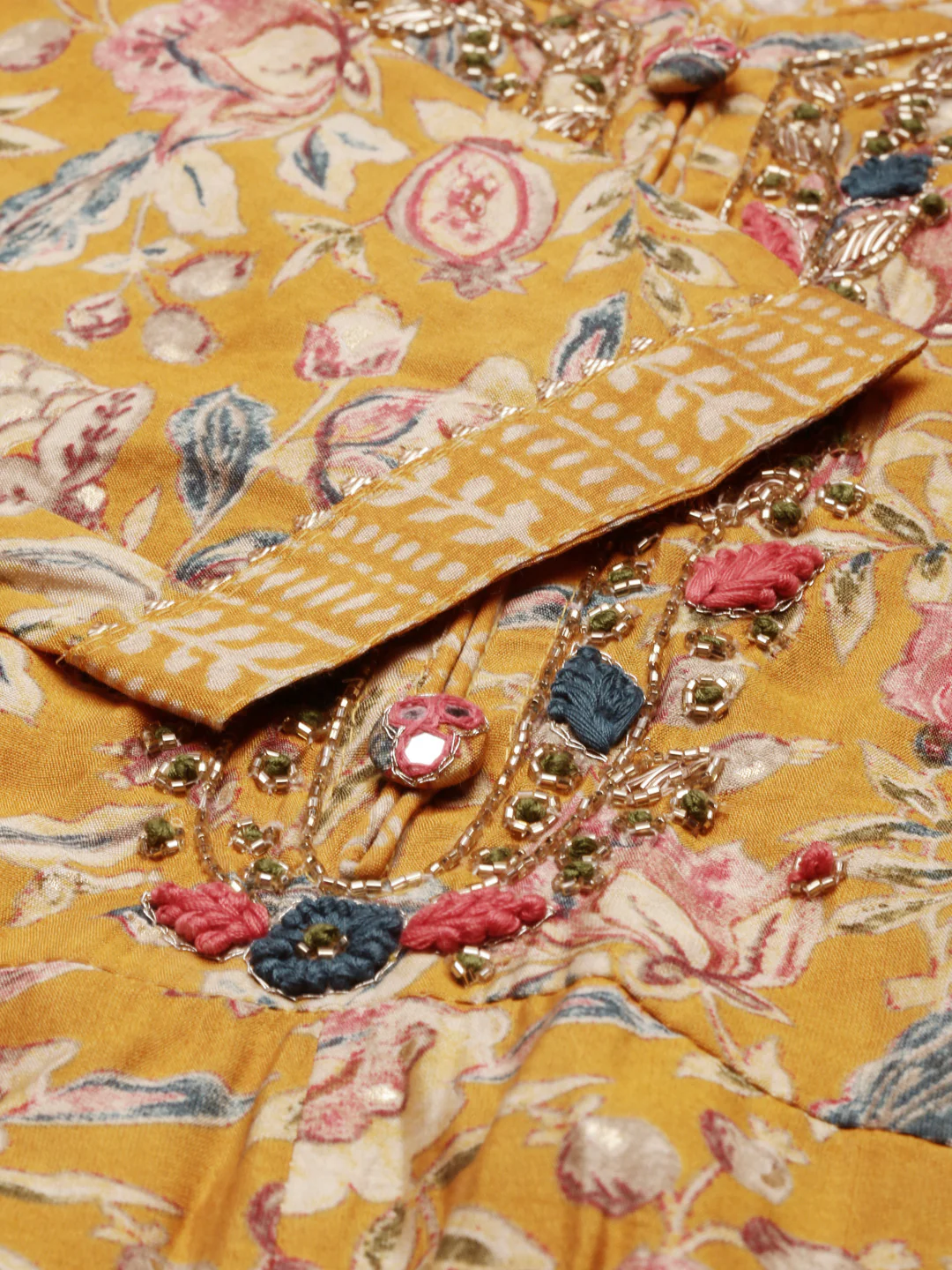 Neerus Mustard Regular Knee Length Printed Kurta Printed Trousers With Dupatta - Image 5