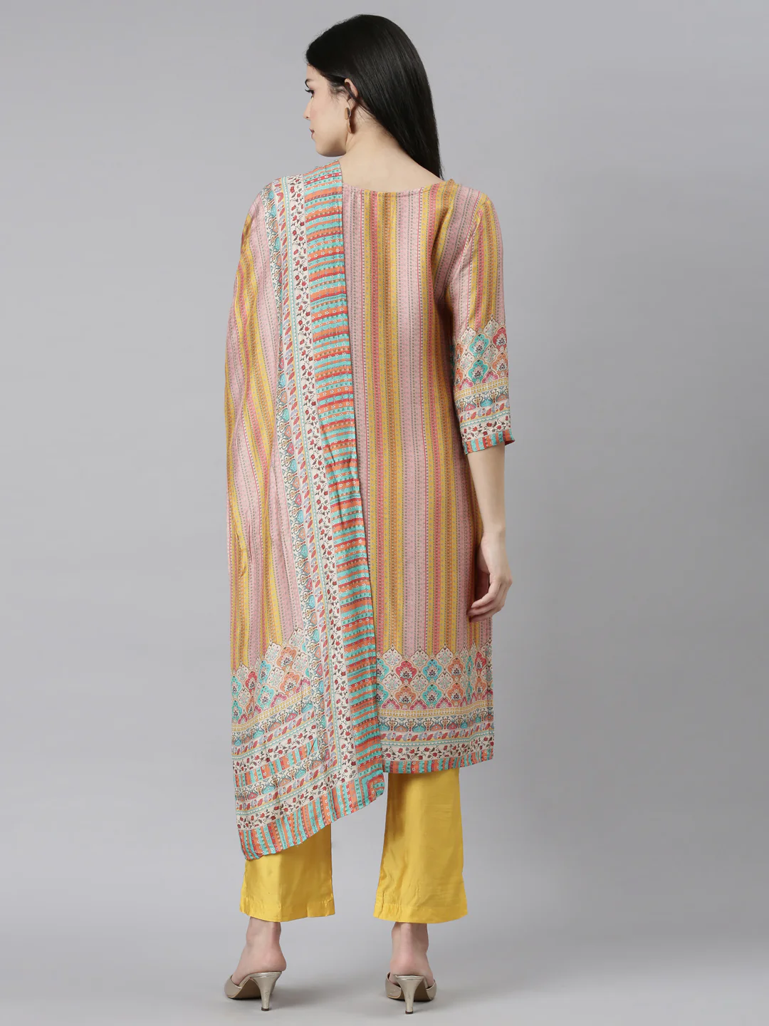 Neerus Mustard Regular Straight Chevron Readymade suits - Image 3