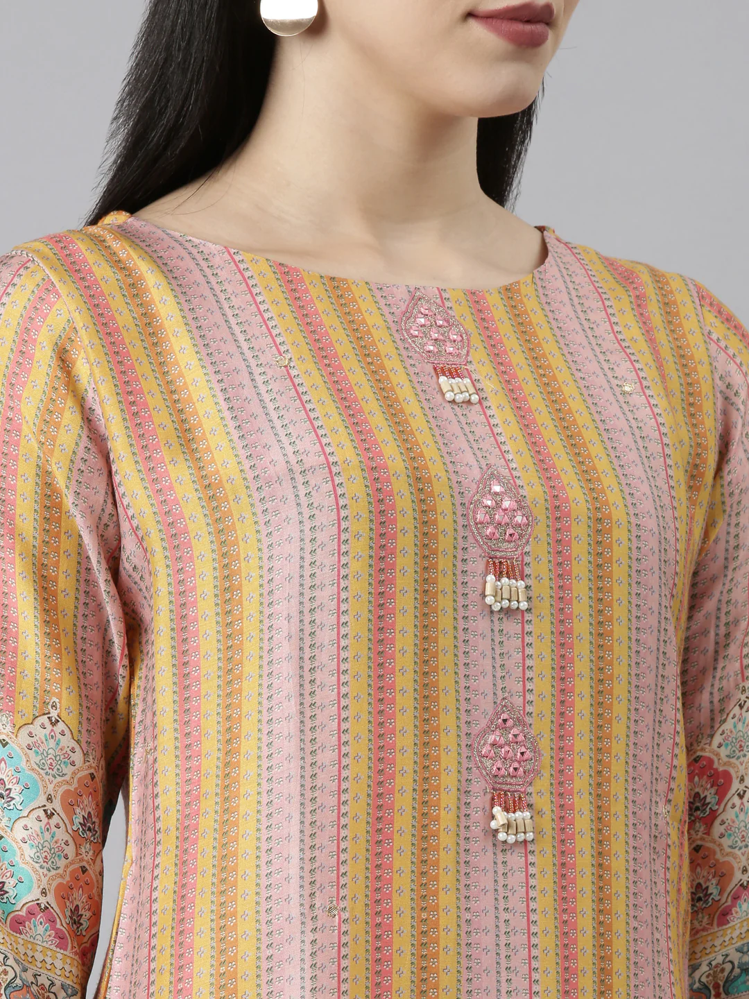 Neerus Mustard Regular Straight Chevron Readymade suits - Image 4