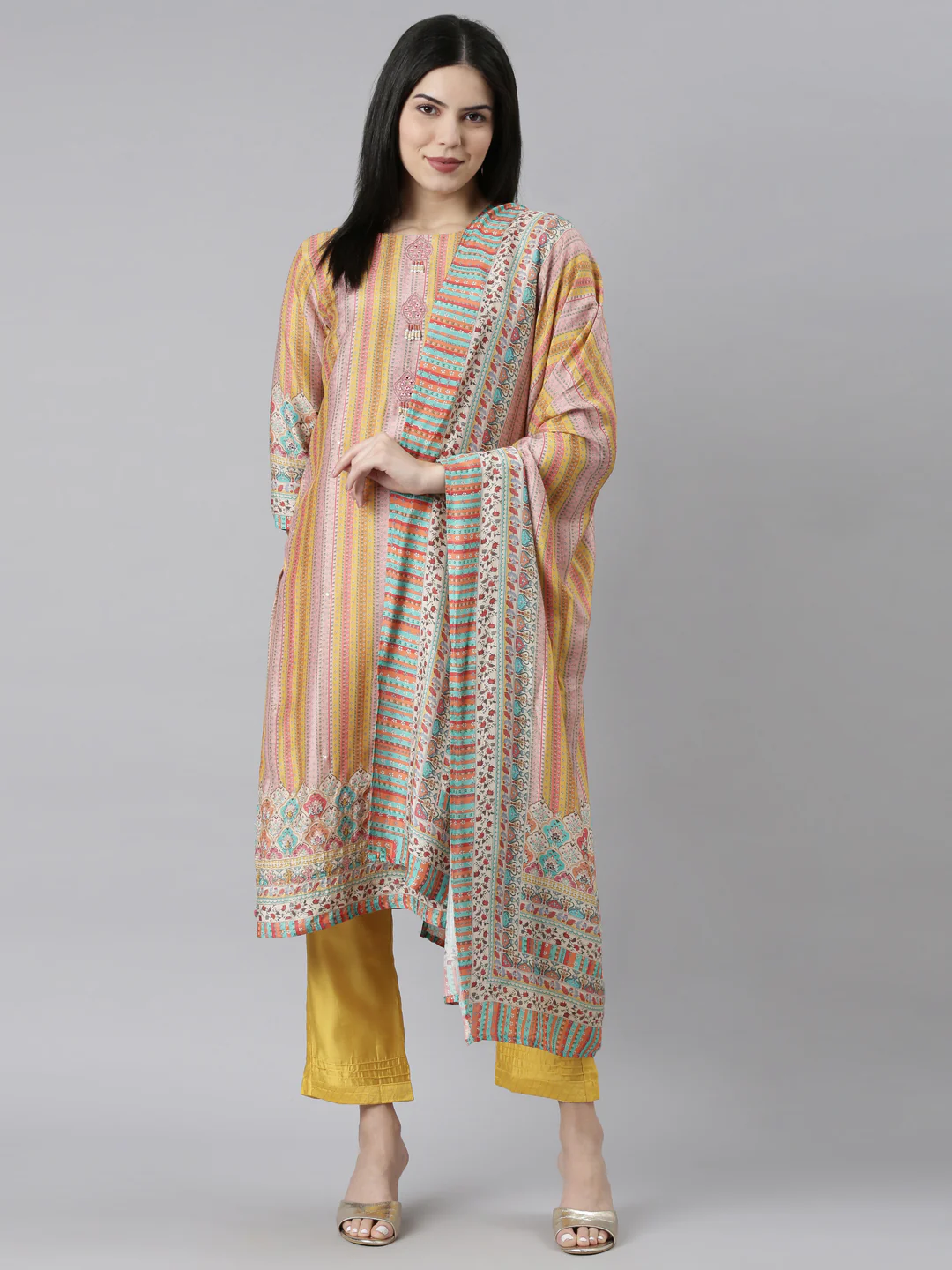 Neerus Mustard Regular Straight Chevron Readymade suits - Image 5