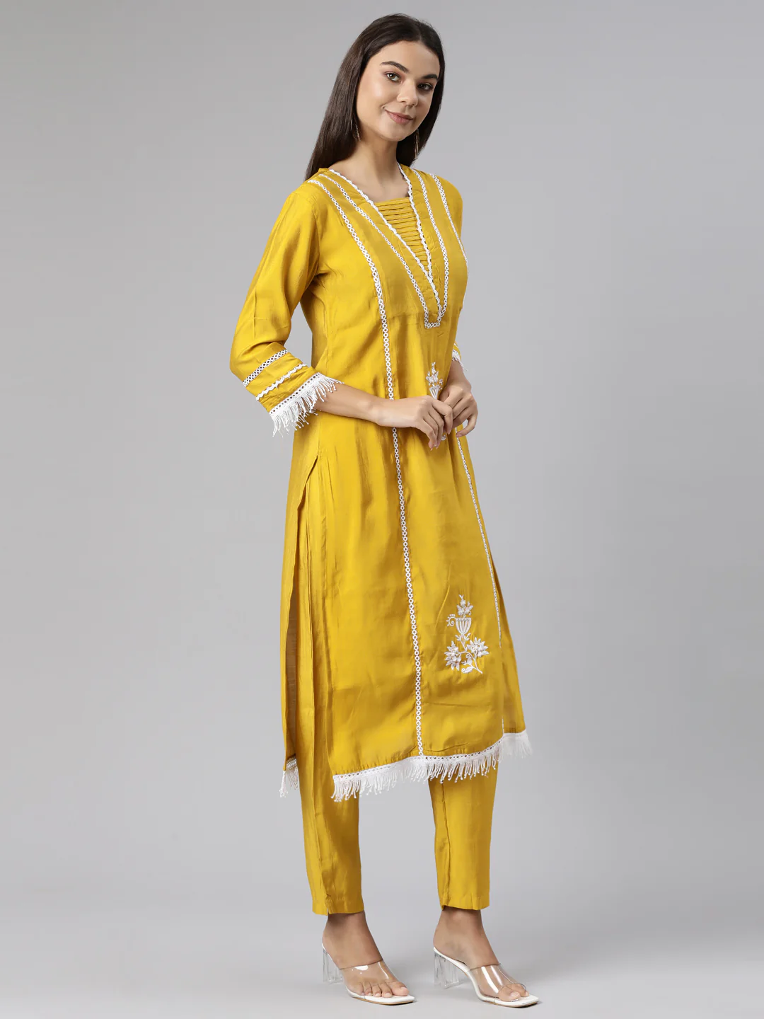 Neerus Mustard Regular Straight Floral Readymade suits - Image 2