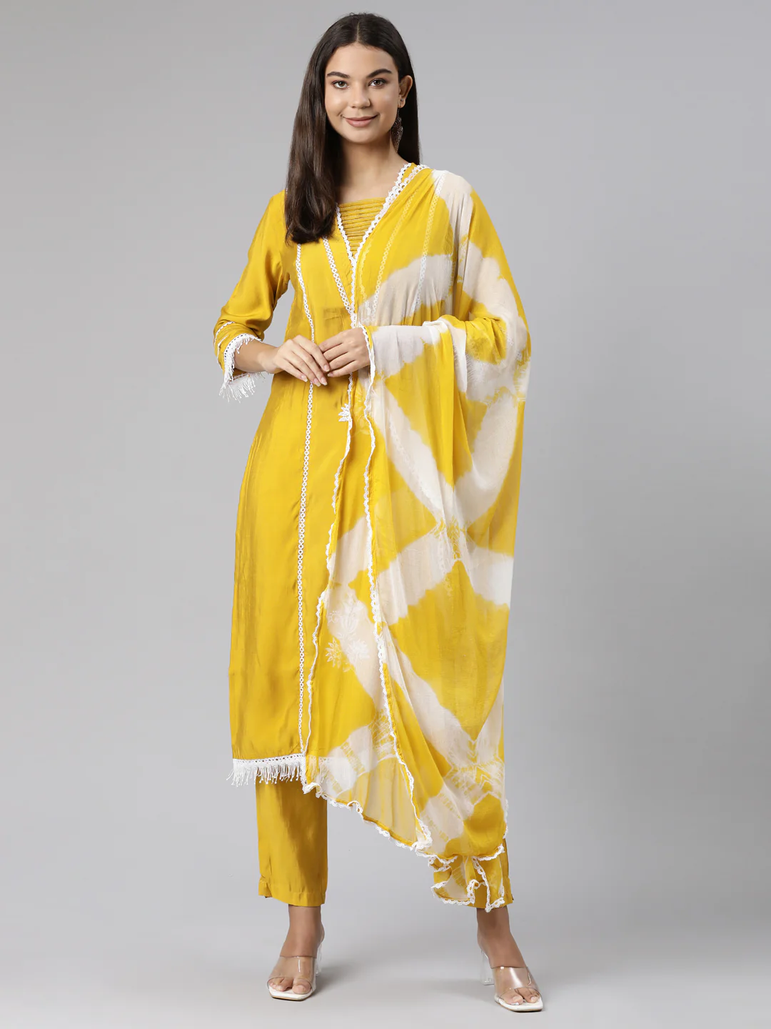 Neerus Mustard Regular Straight Floral Readymade suits - Image 5
