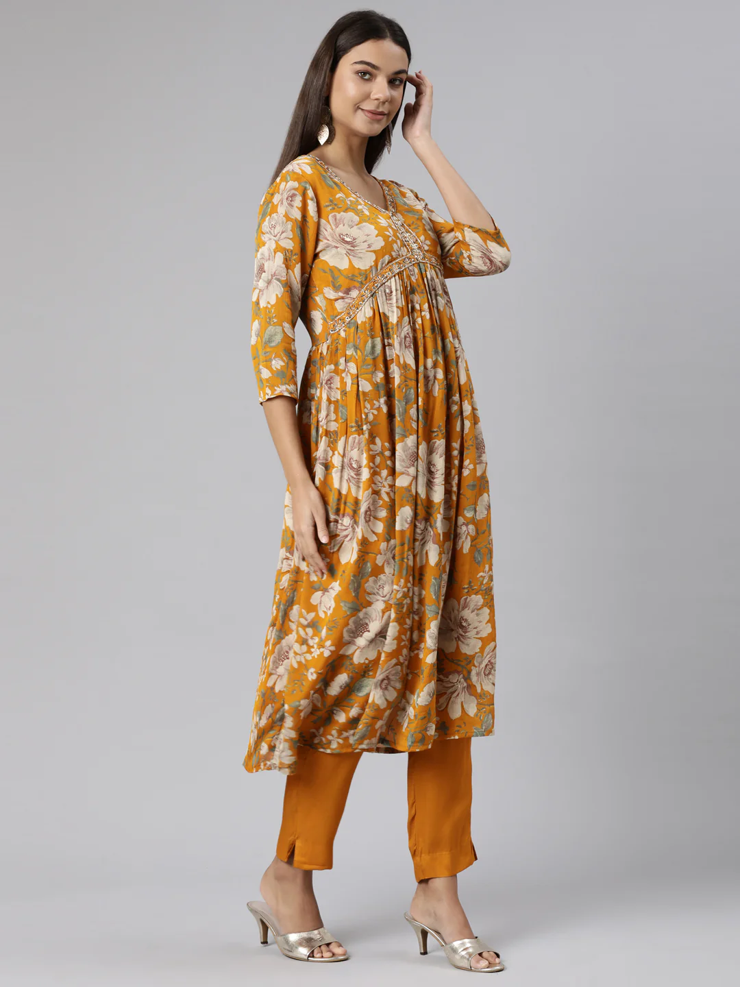 Neerus Mustard Regular Straight Floral Readymade suits - Image 2