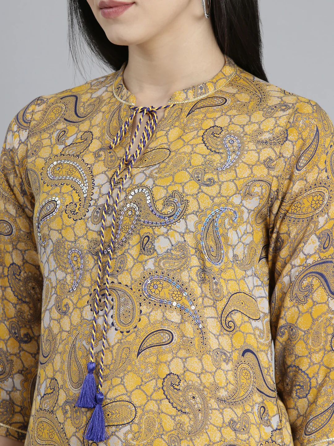Neerus Mustard Regular Straight Paisley Kurta - Image 4