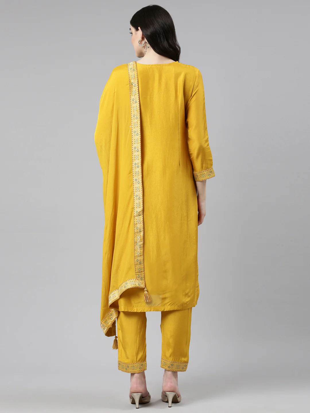 Neerus Mustard Regular Straight Printed Readymade suits - Image 3