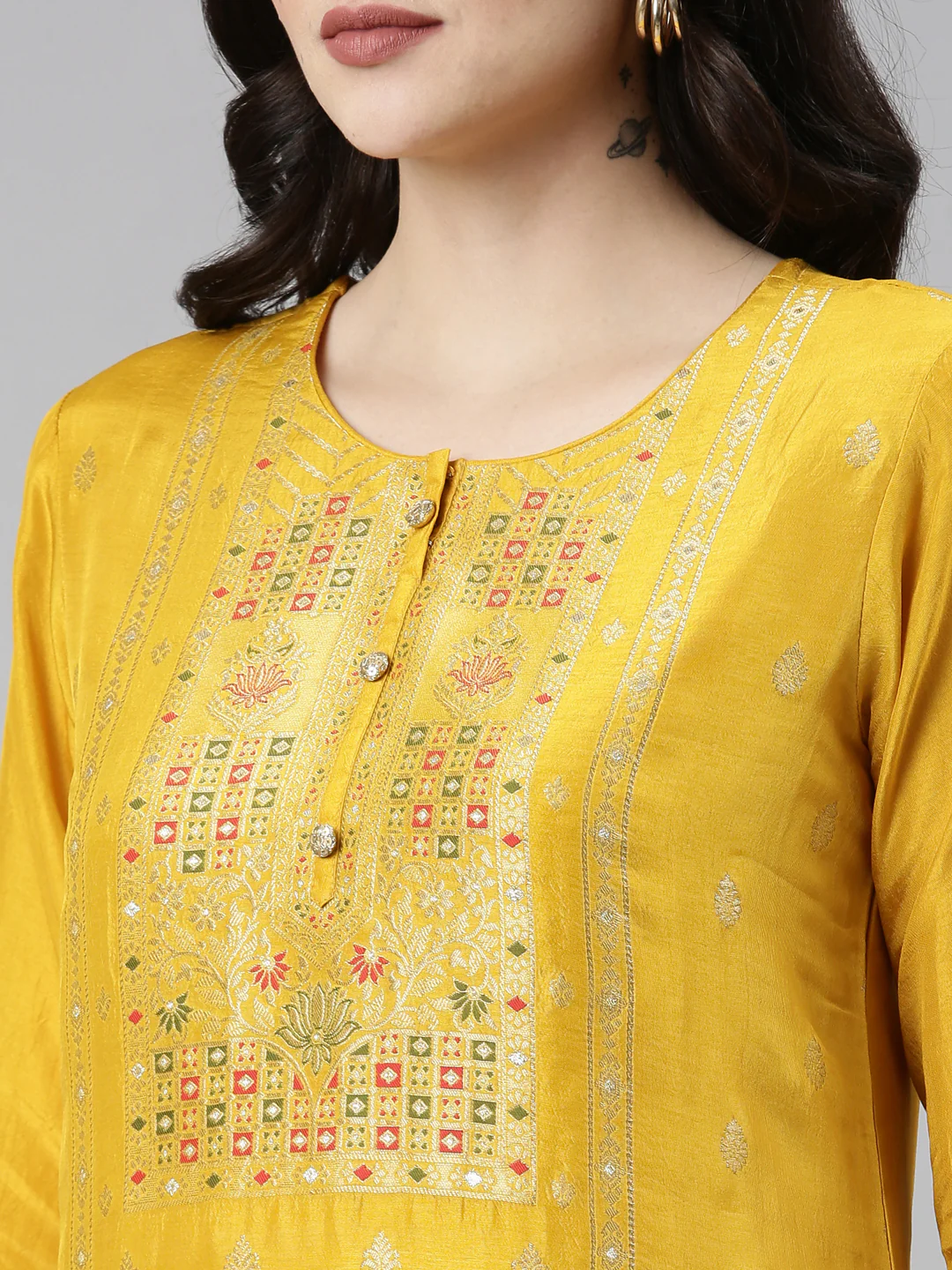 Neerus Mustard Regular Straight Printed Readymade suits - Image 4