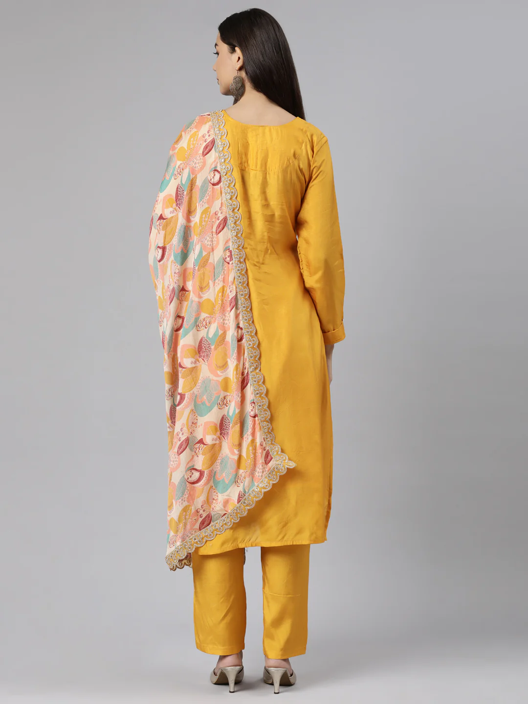Neerus Mustard Regular Straight Solid Readymade suits - Image 3