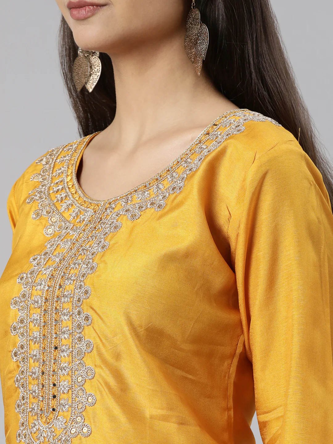 Neerus Mustard Regular Straight Solid Readymade suits - Image 4