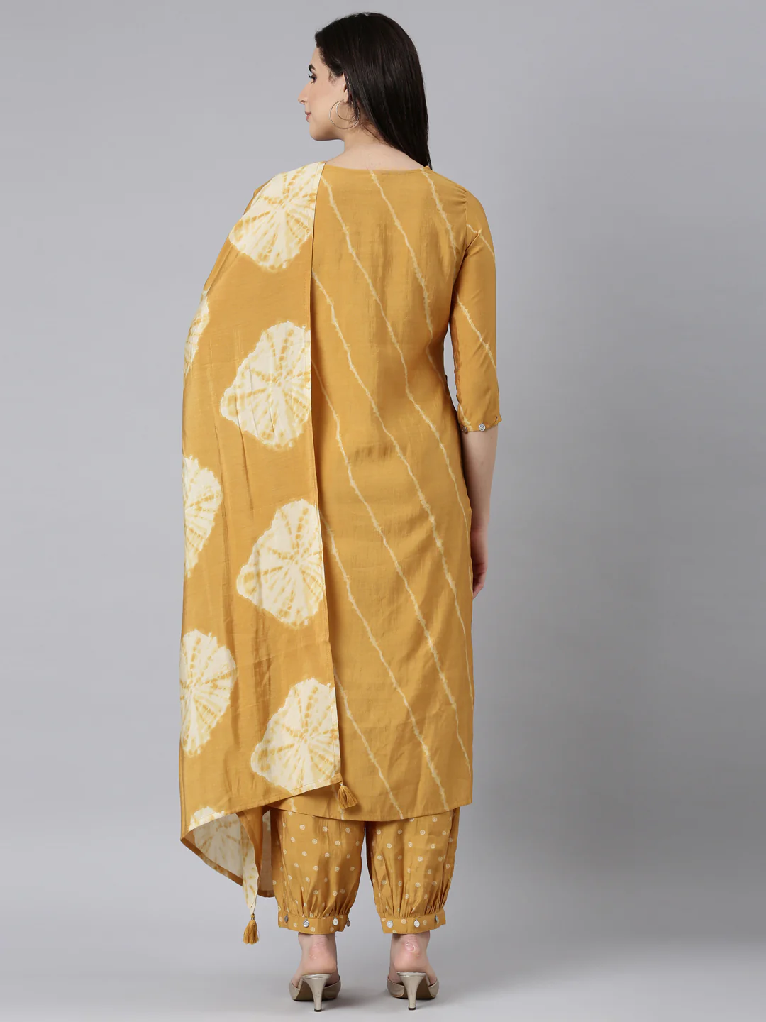 Neerus Mustard Regular Straight Striped Kurta And Salwar With Dupatta - Image 3