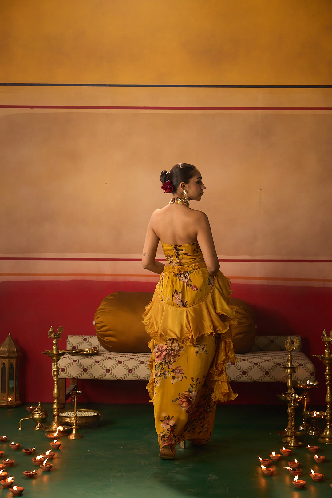 Neerus Mustard Sequence Work Organza Fabric Ghagra Set. - Image 6