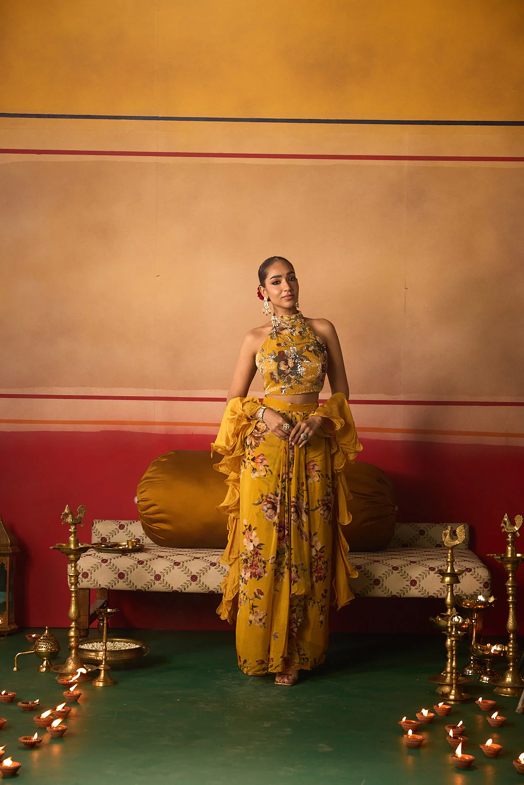 Neerus Mustard Sequence Work Organza Fabric Ghagra Set. - Image 8