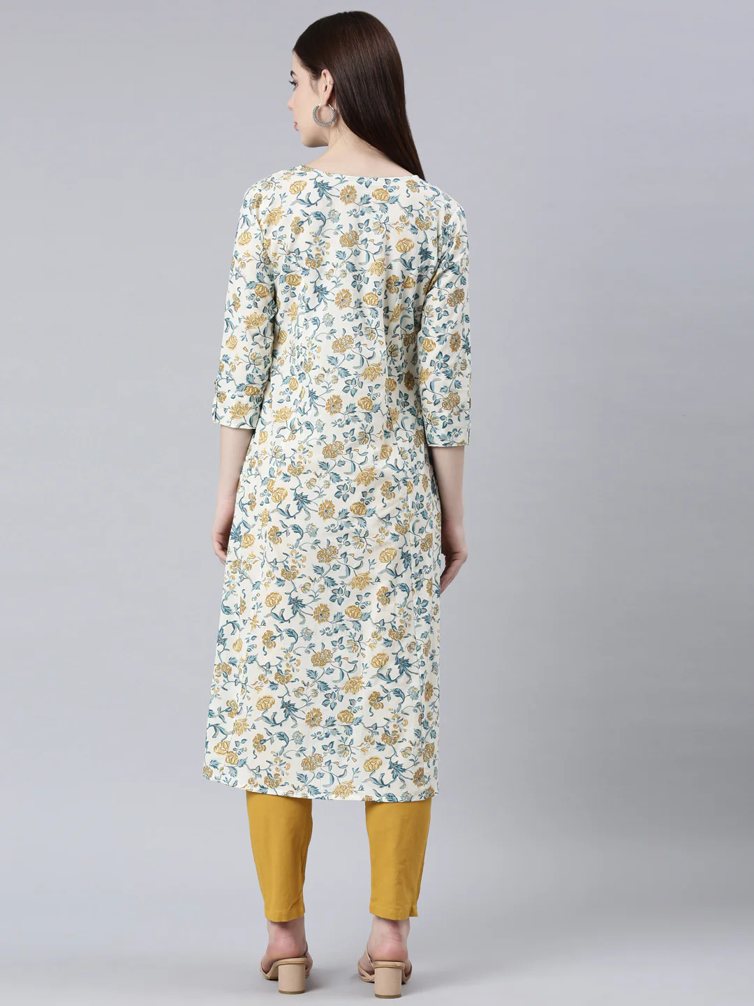 Neerus Mustard Straight Casual Floral Straight Kurta - Image 4