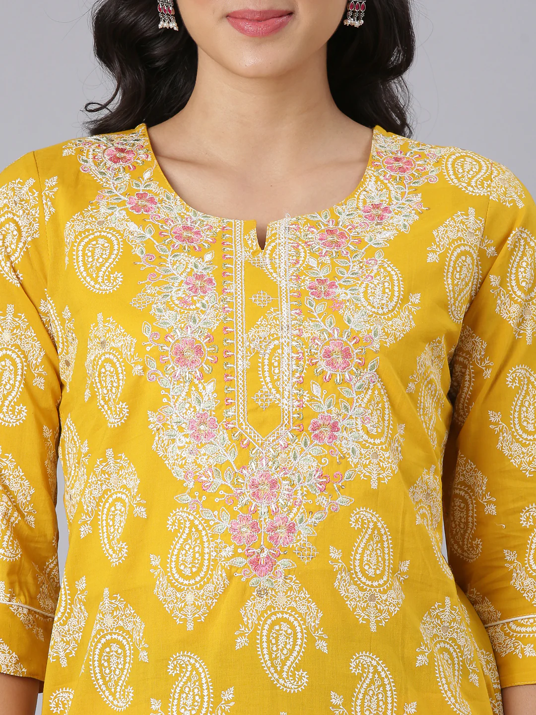 Neerus Mustard Straight Casual Paisley Kurta - Image 4