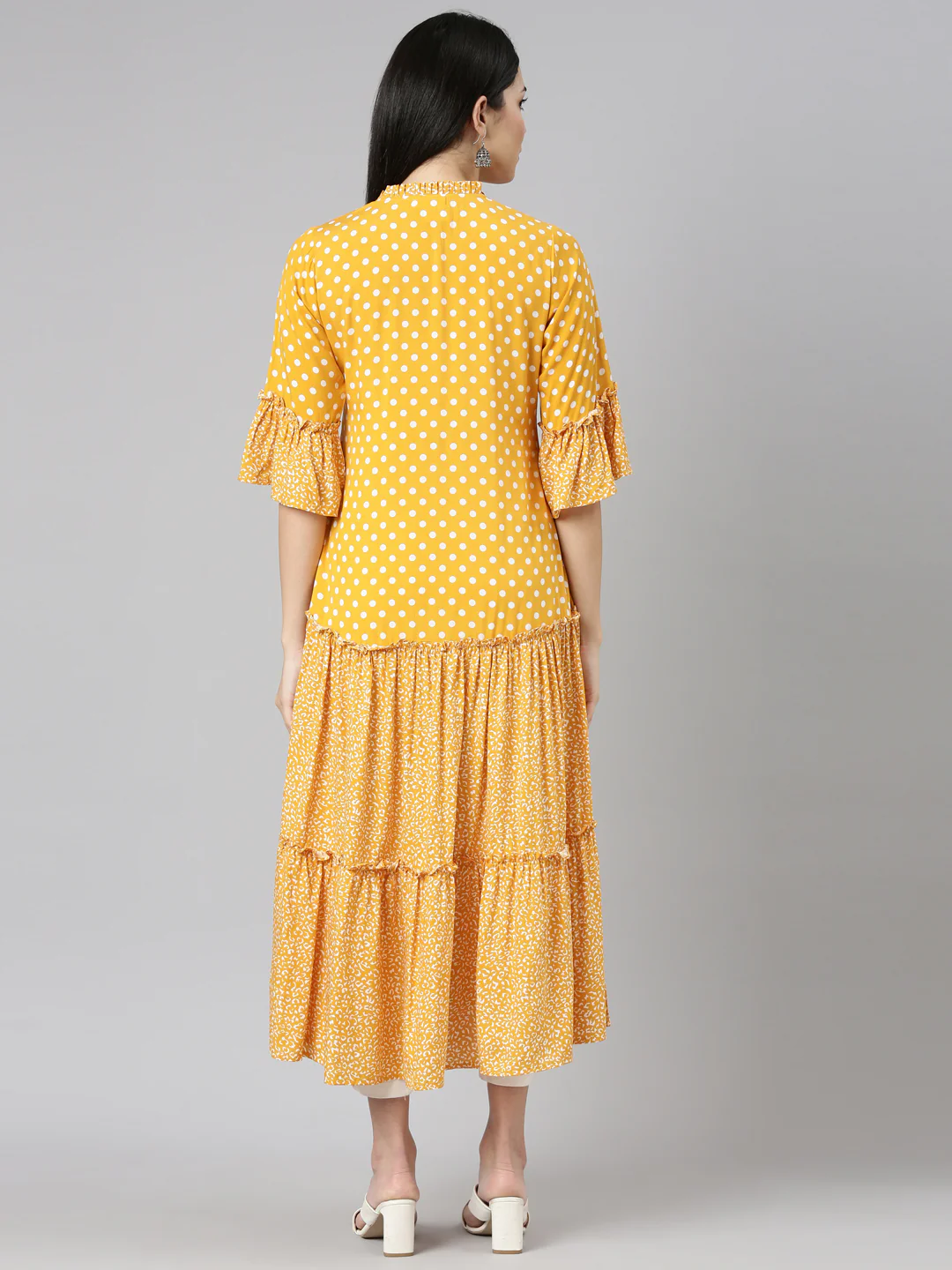 Neerus Mustard Straight Casual Printed Dress - Image 3