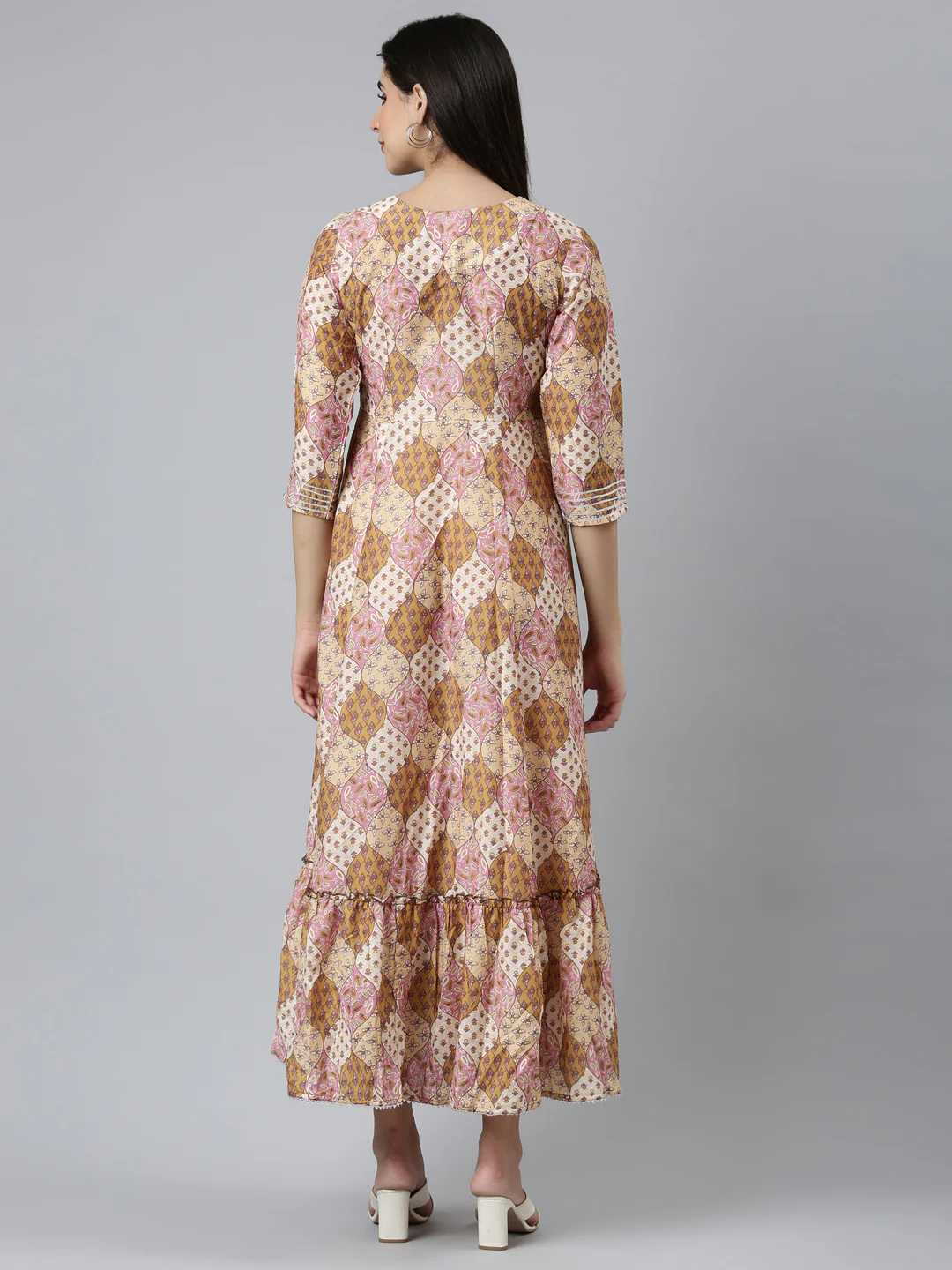 Neerus Mustard Straight Casual Printed Dress - Image 3