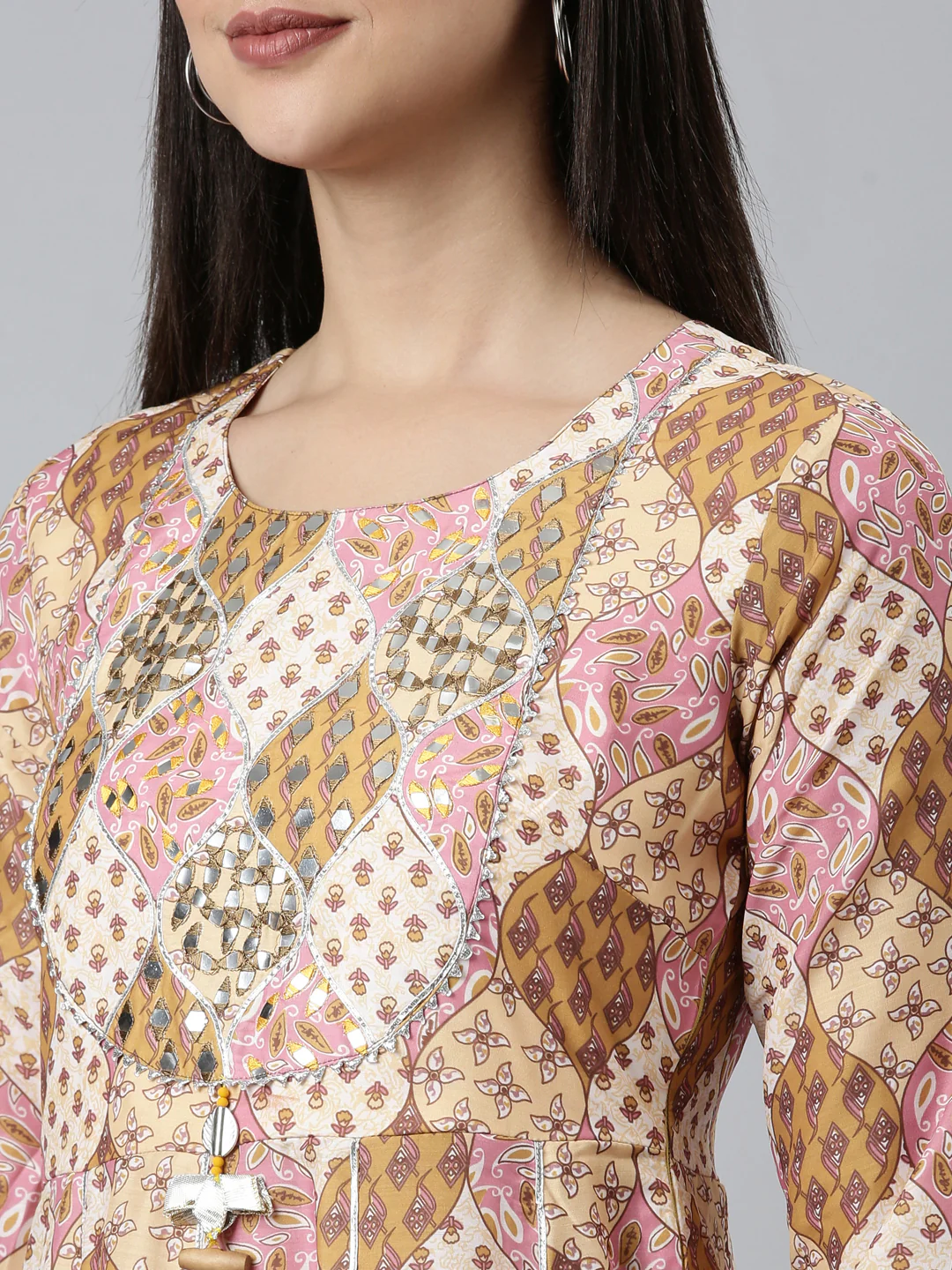 Neerus Mustard Straight Casual Printed Dress - Image 4