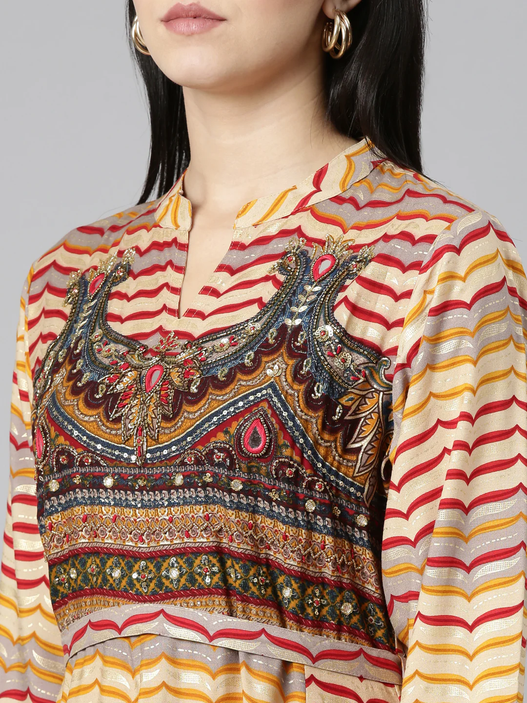 Neerus Mustard Straight Casual Printed Dress - Image 4