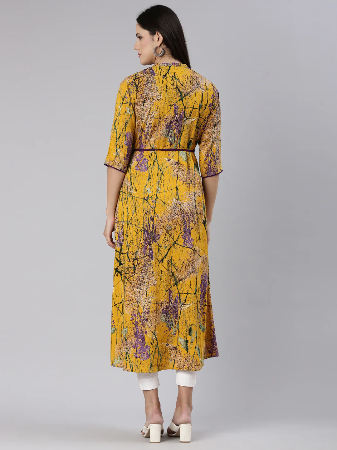 Neerus Mustard Straight Casual Tropical Dress - Image 3