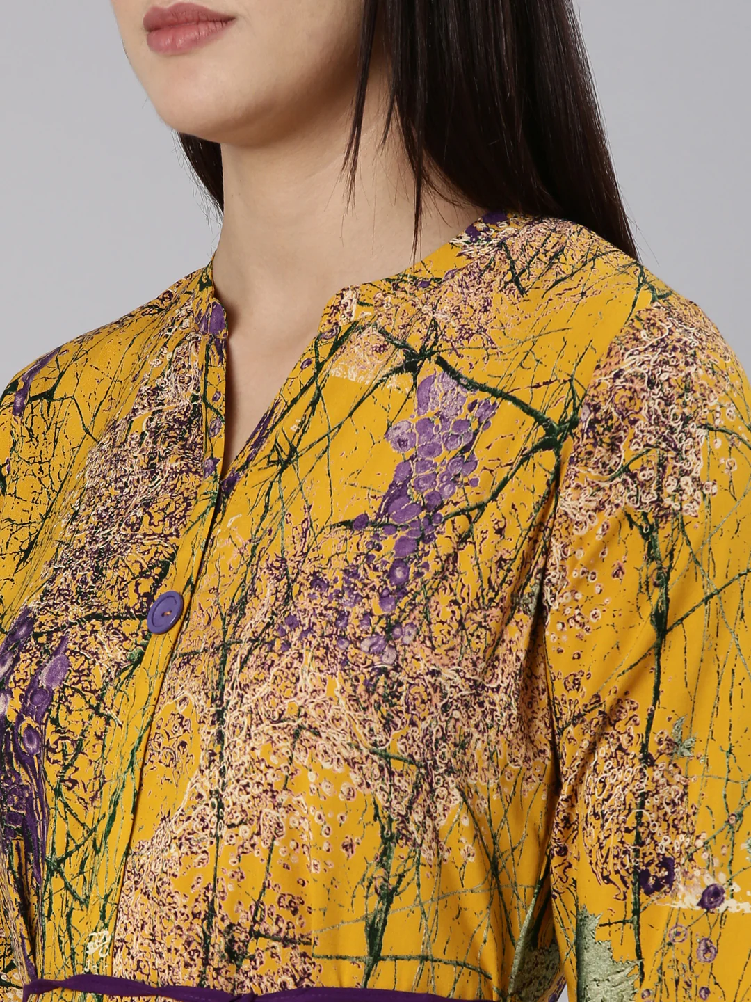 Neerus Mustard Straight Casual Tropical Dress - Image 4