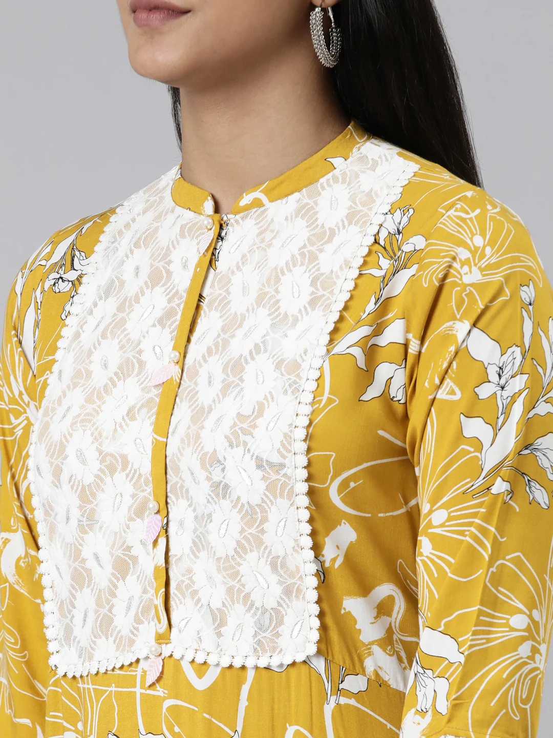 Neerus Mustard Straight Printed Viscose Rayon Kurta - Image 5