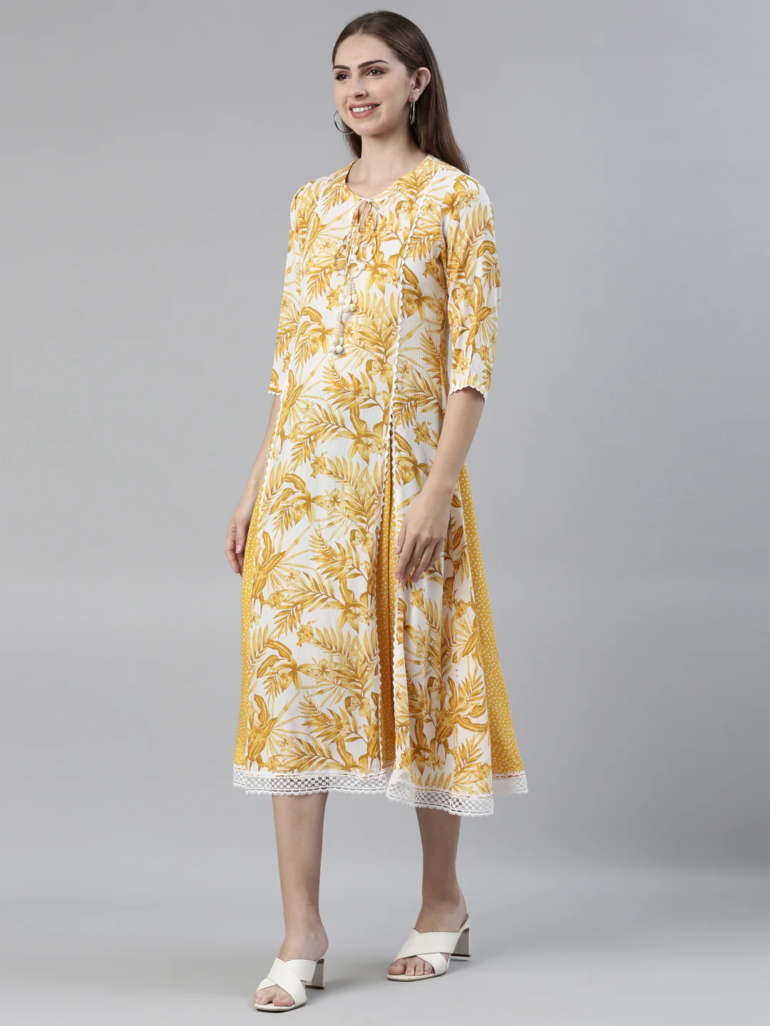 Neerus Mustard Straight Regular Chiffon Kurta - Image 2
