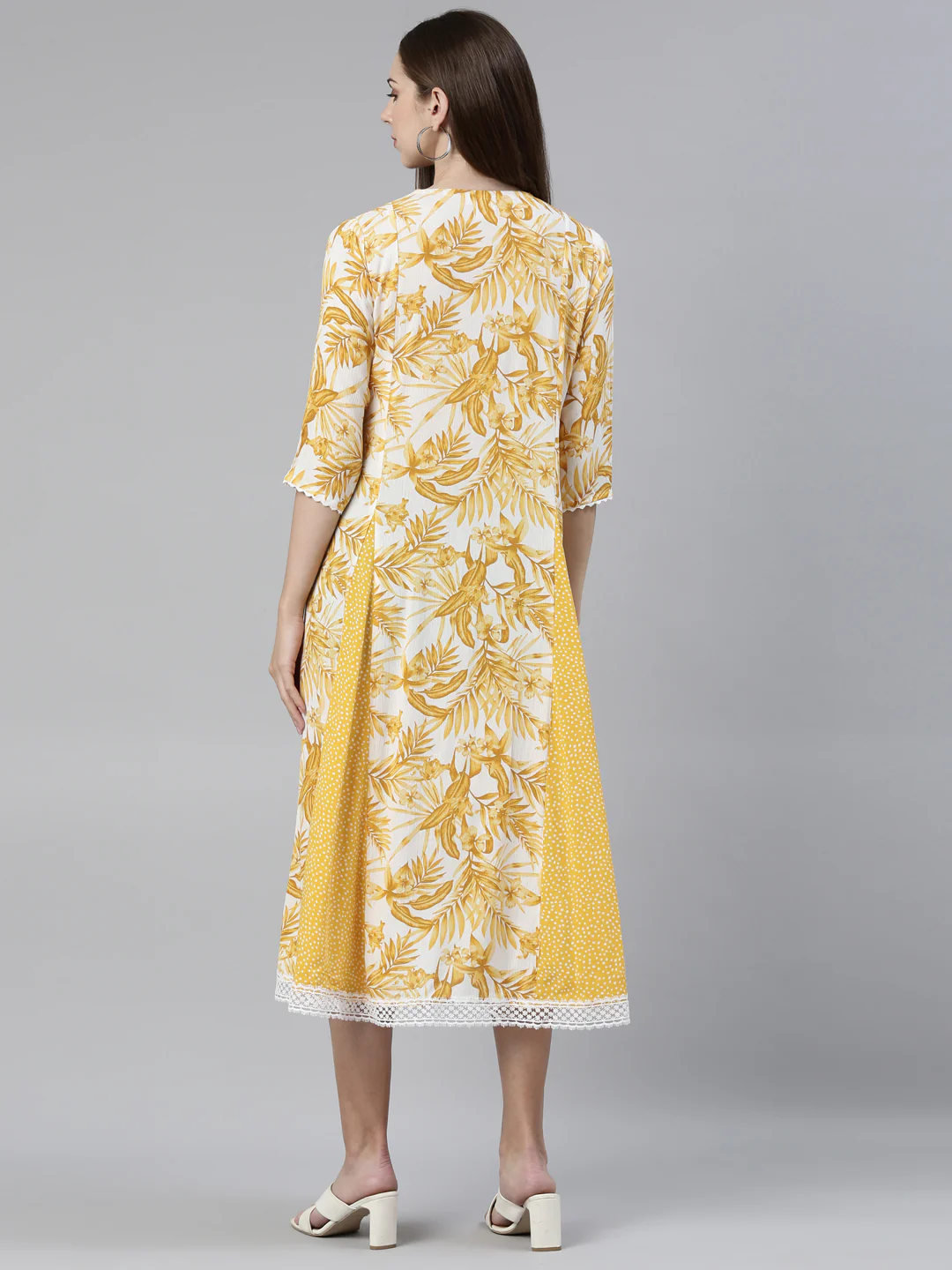 Neerus Mustard Straight Regular Chiffon Kurta - Image 3