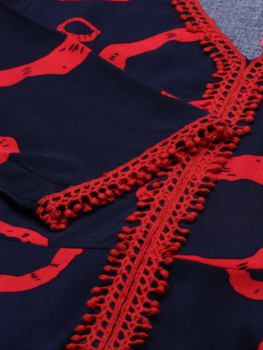 Neerus Navy Blue Anarkali Curved Cotton Kurta - Image 5
