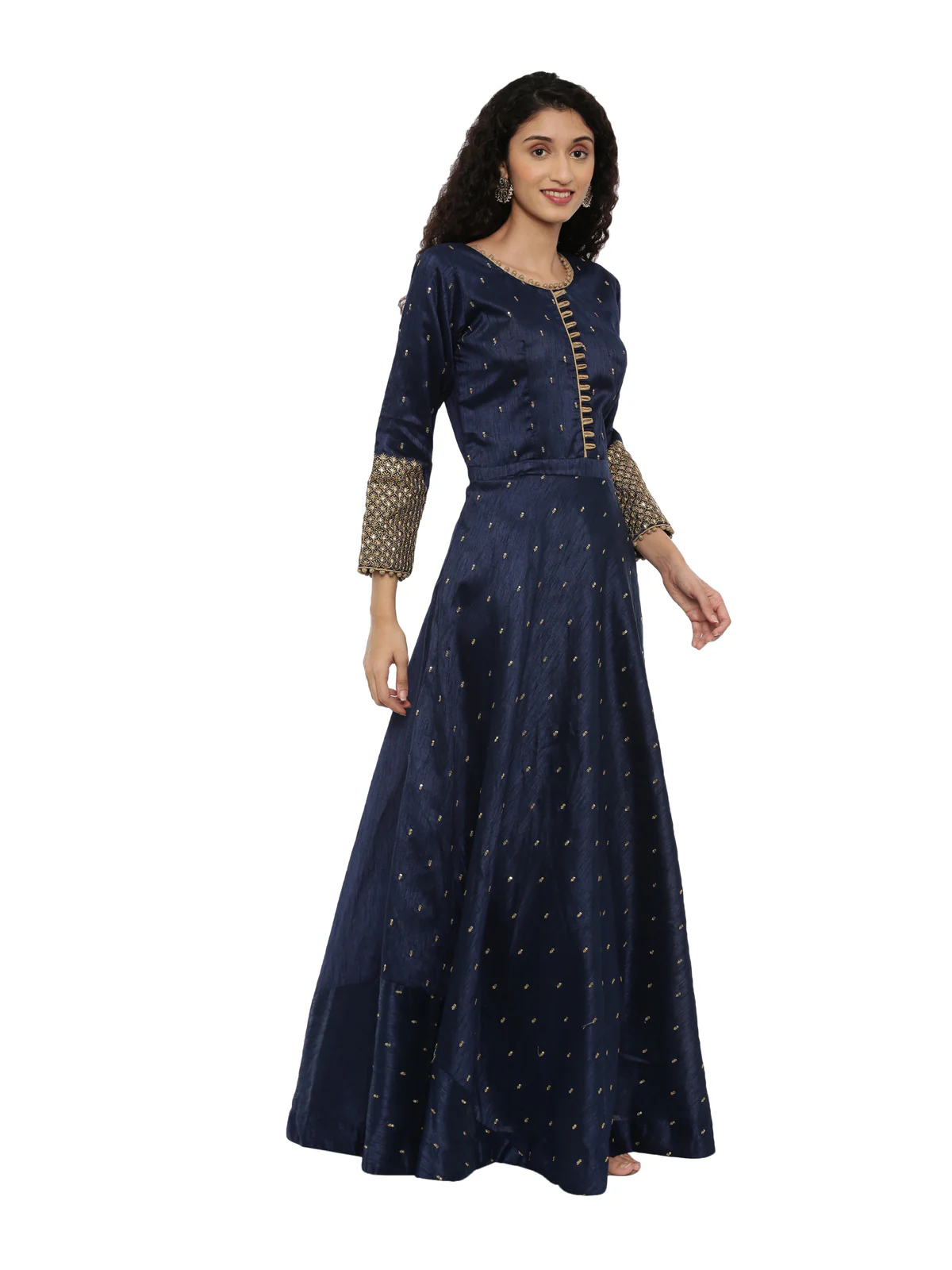Neerus Navy Blue Color Chanderi Fabric Suit-Anarkali - Image 3