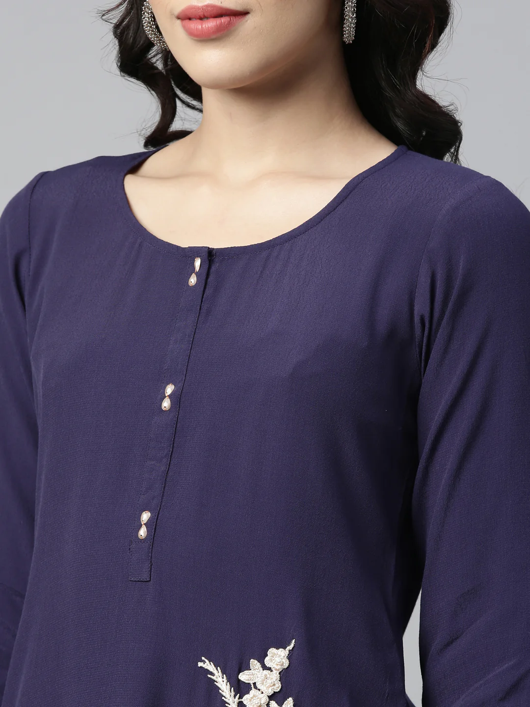 Neerus Navy Blue Color Chiffon Fabric Kurta - Image 4