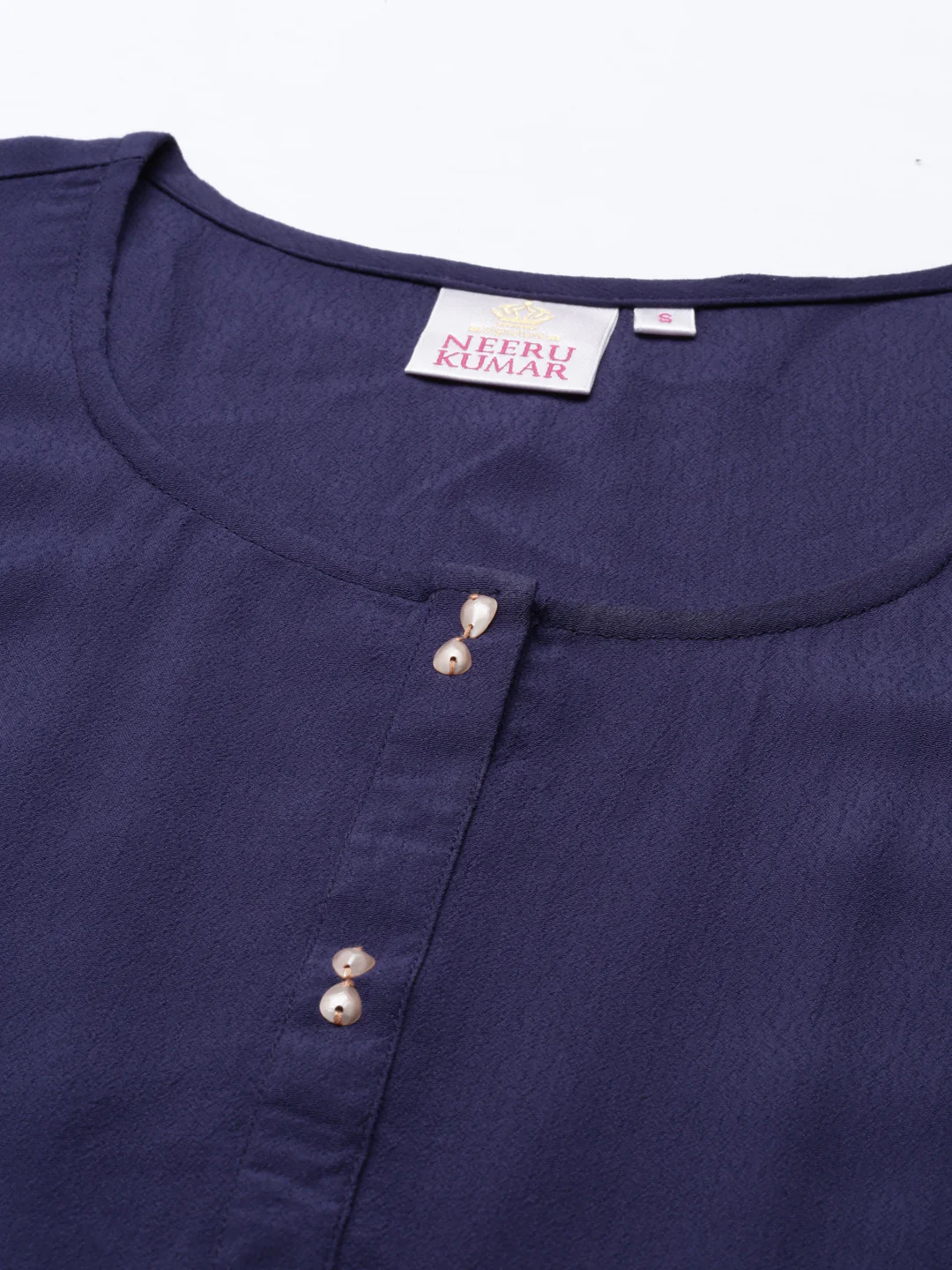 Neerus Navy Blue Color Chiffon Fabric Kurta - Image 6