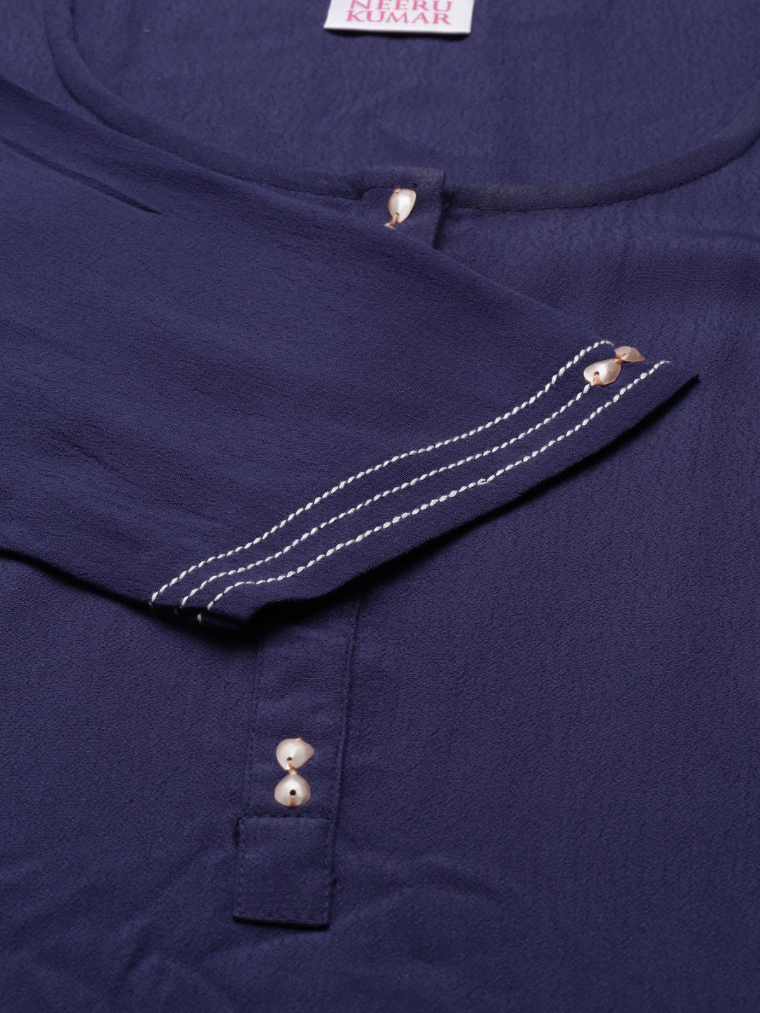 Neerus Navy Blue Color Chiffon Fabric Kurta - Image 7