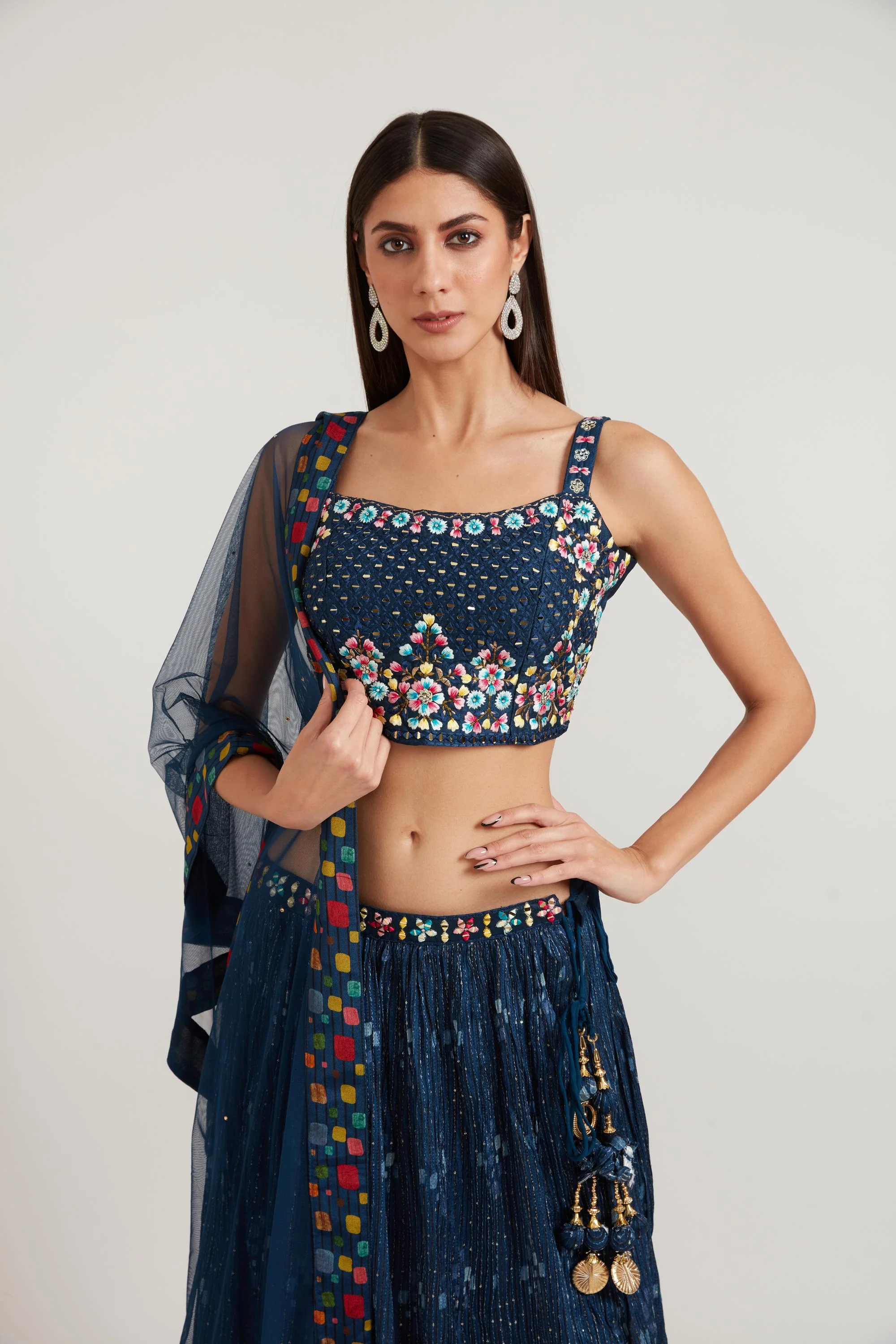 Neerus Navy Blue Color Georgette Fabric Ghagra Set