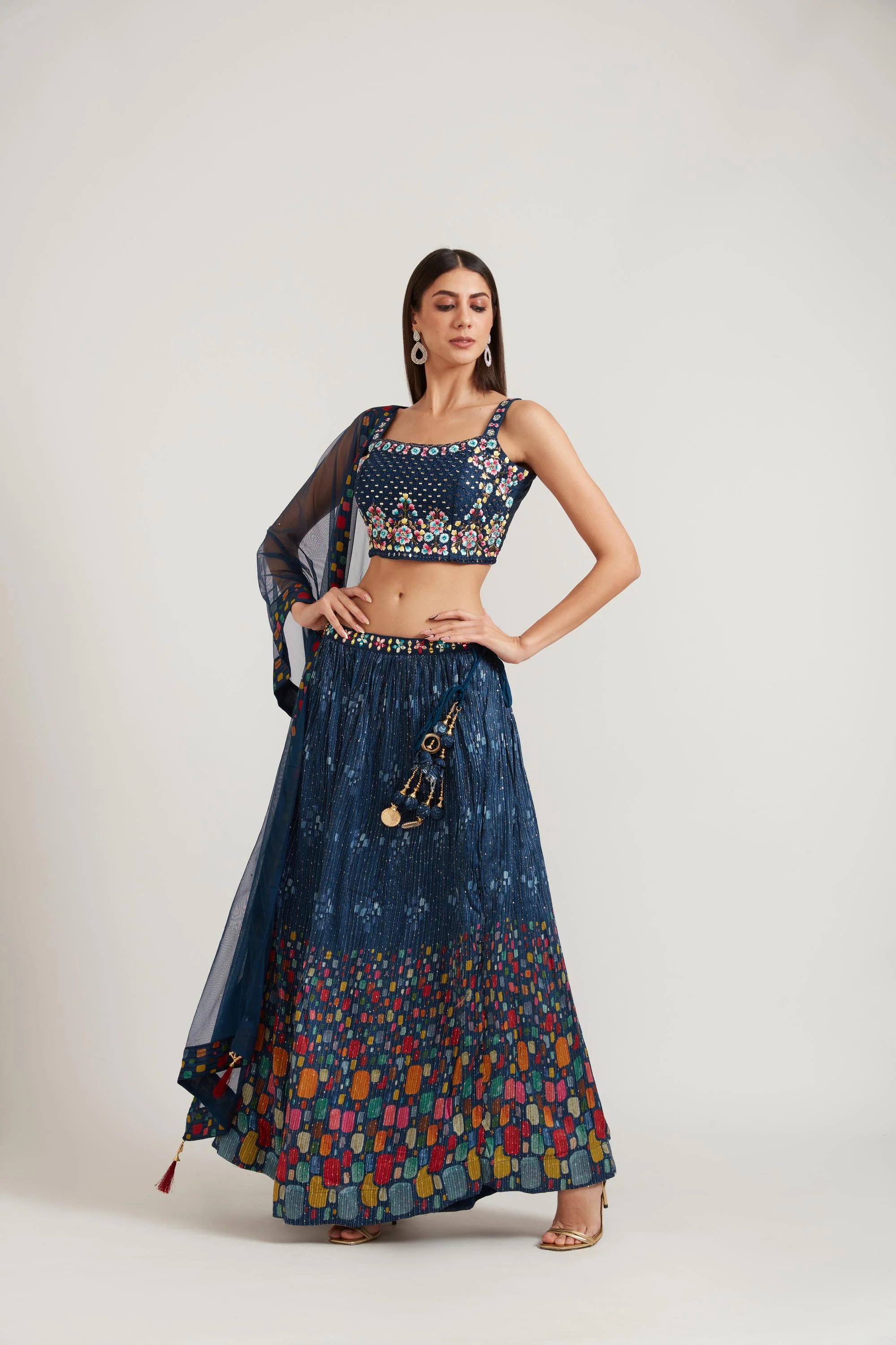 Neerus Navy Blue Color Georgette Fabric Ghagra Set - Image 4