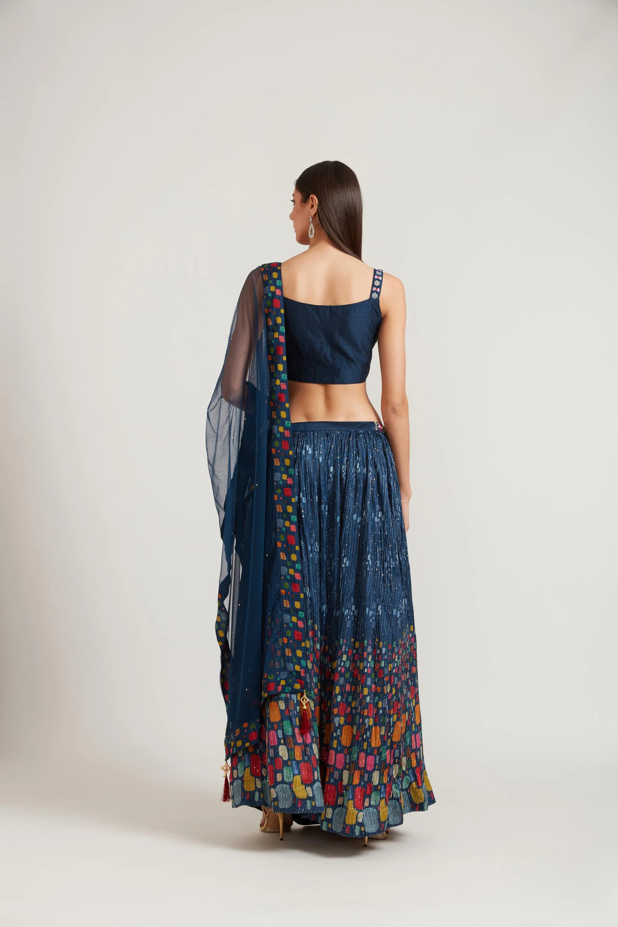 Neerus Navy Blue Color Georgette Fabric Ghagra Set - Image 5