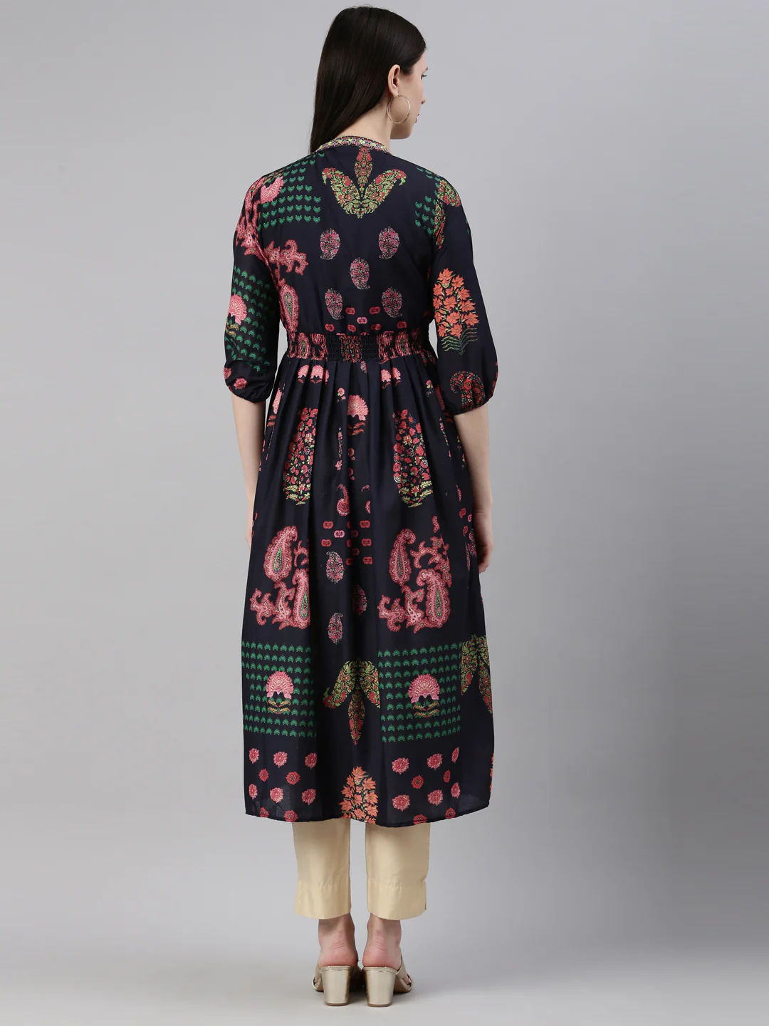 Neerus Navy Blue Color Model Fabric Kurta - Image 5